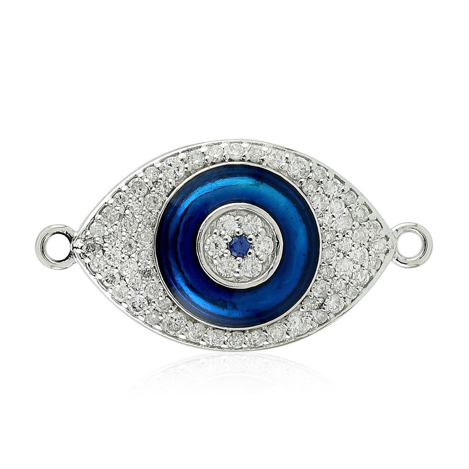 14K White Gold Blue Sapphire Pave Diamond Evil Eye Connector - Perfect for Jewelry Making, Bracelets & Necklaces