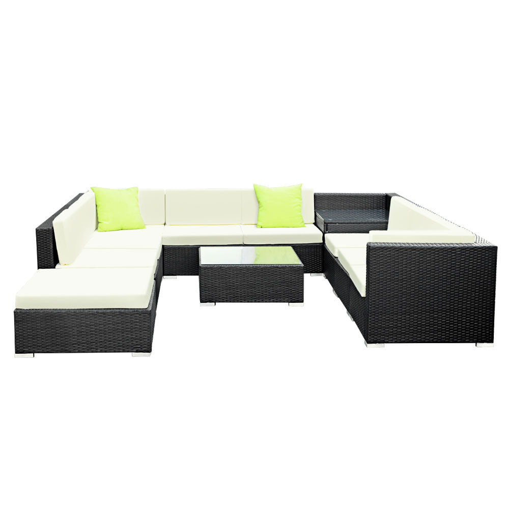 11-Piece Wicker Outdoor Lounge Set with Waterproof Storage Cover - Beige Patio Furniture for Garden, Poolside, and Backyard Relaxation