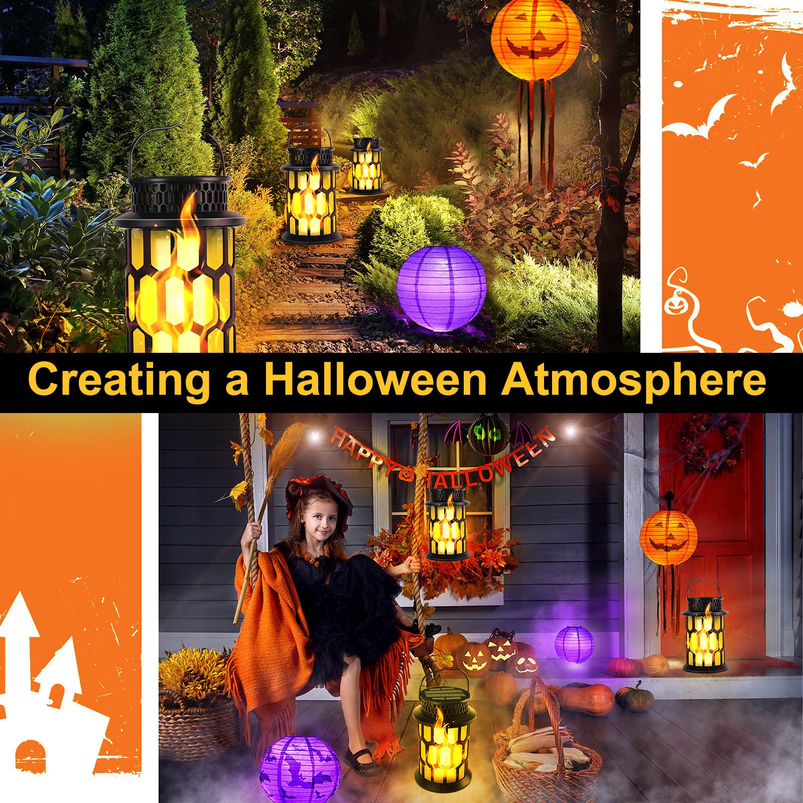 YoungPower Solar Outdoor Lantern Lights - 2 Modes (Flickering Flame & Warm White Light) - Waterproof Hanging Solar Lanterns for Garden, Patio, Yard, Christmas & Halloween Decor - Perfect for Outdoor Parties, Pathways & Backyard Ambiance (2-Pack)