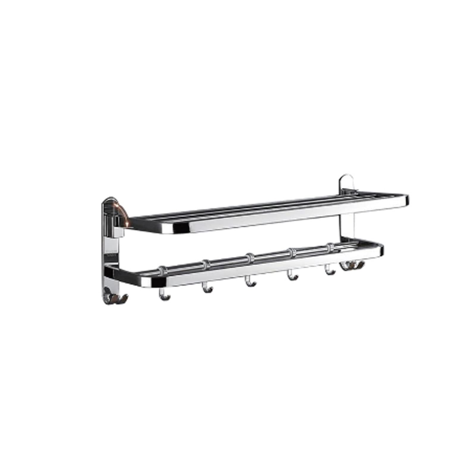 Stainless Steel Wall Mounted Foldable Towel Rack with 4 Sliding Hooks - No Drill Bathroom Storage Shelf for Towels & Robes - Perfect for Small Bathrooms, Laundry Rooms & Spa Areas