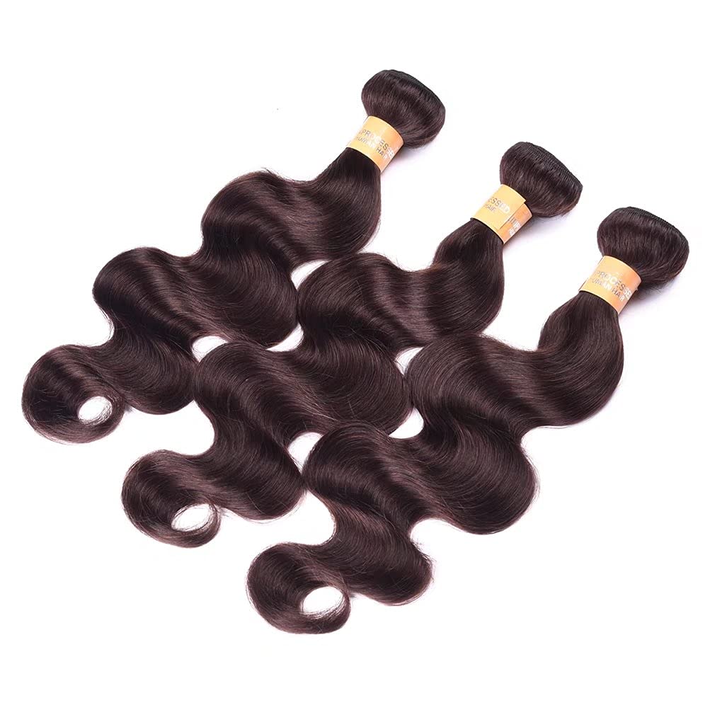 WOME Dark Brown Body Wave Human Hair Bundles 3-Piece Set - 100% Peruvian Virgin Remy Hair Extensions (12