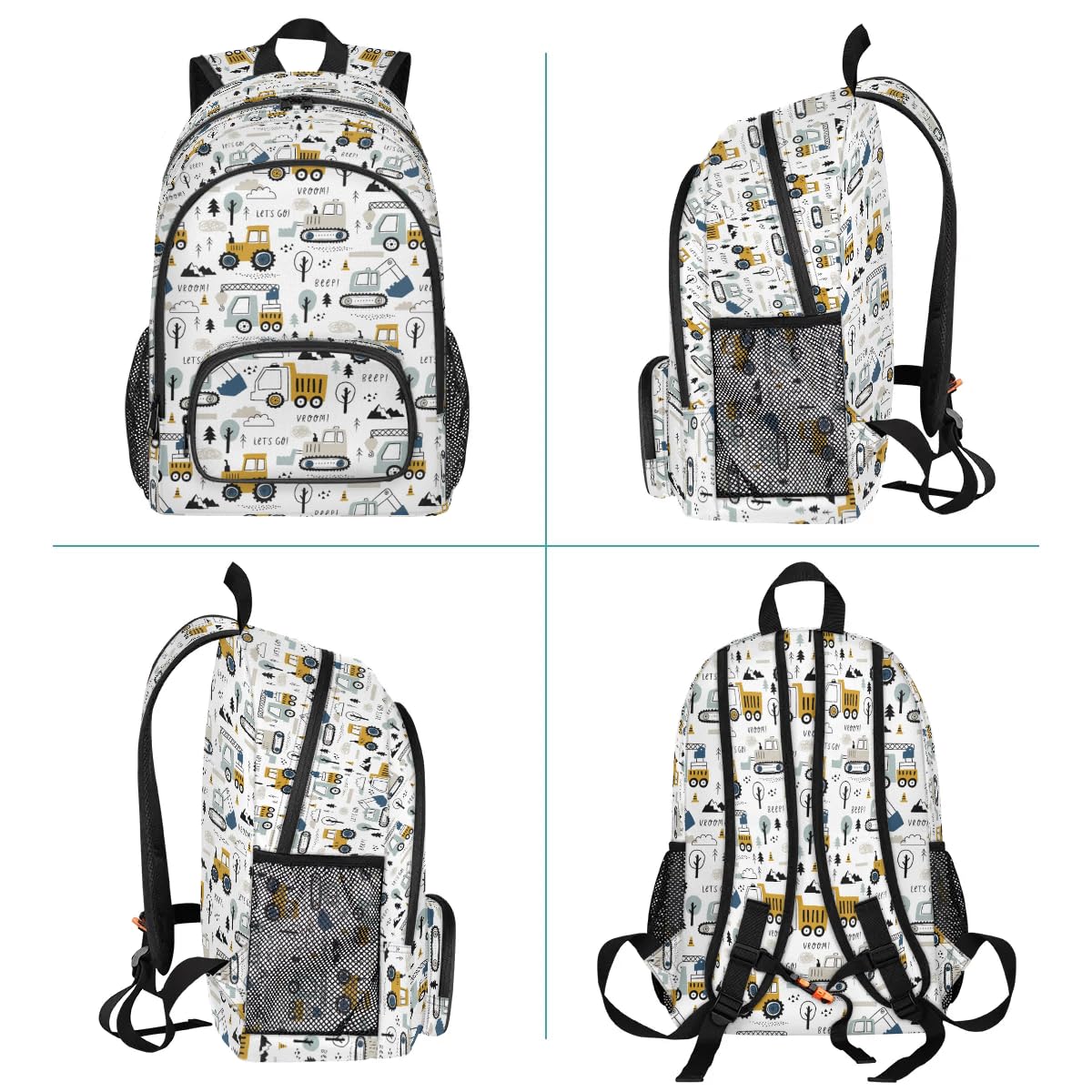 Boys Construction Themed Backpack - 18 Inch Waterproof School Bookbag for Kids, Lightweight Travel Backpack for Trucks, Tractors & Excavators Lovers | Perfect for Elementary School, Day Trips & Outdoor Adventures