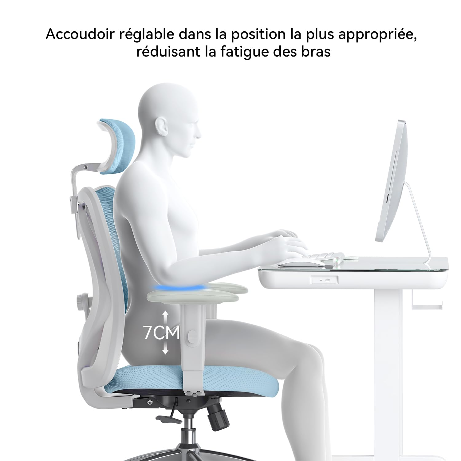 SIHOO M18 Ergonomic Office Chair - Adjustable Headrest & Lumbar Support, High Back Executive Swivel Chair for Home Office, Computer Desk Chair (Light Blue) - Perfect for Long Work Hours, Gaming & Remote Work