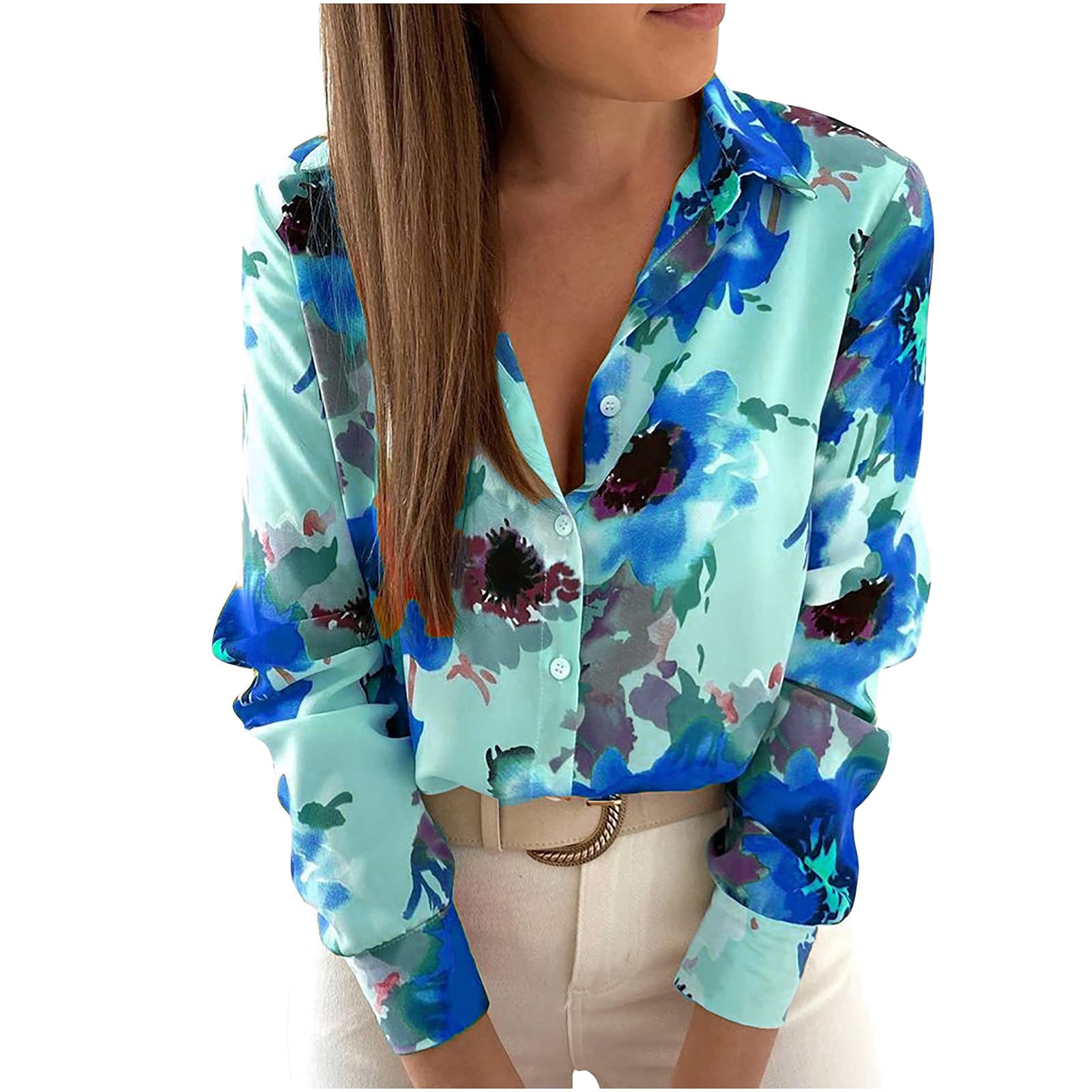 Women's Floral Long Sleeve Button-Down Blouses - Trendy Loose Fit Casual Tops for Fall | Office Wear, Date Night & Everyday Outfits