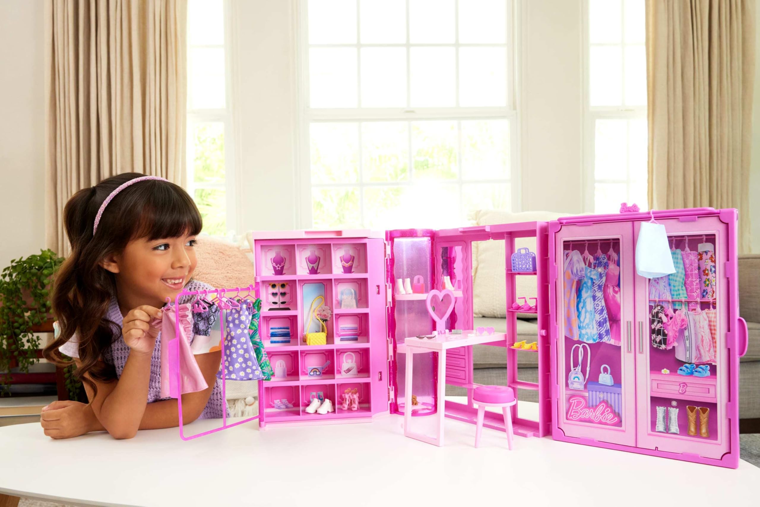 Barbie Dream Closet Playset with 25+ Fashion Accessories & 4 Outfits - 3 Feet Wide Doll Storage Organizer for Barbie Dolls | Perfect for Pretend Play, Room Decor & Gift for Girls Ages 3+