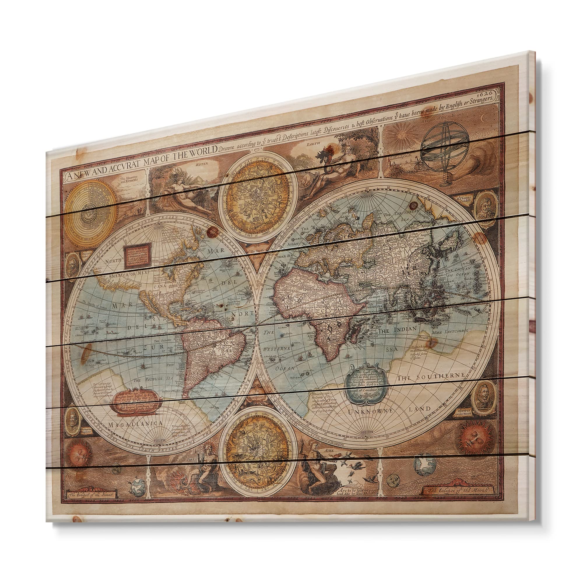 Vintage Wood Wall Art - Ancient World Map VIII Print on Natural Pine Wood, Large Brown Wood Wall Decor for Home & Office | Perfect for Living Room, Bedroom, or Study Decor