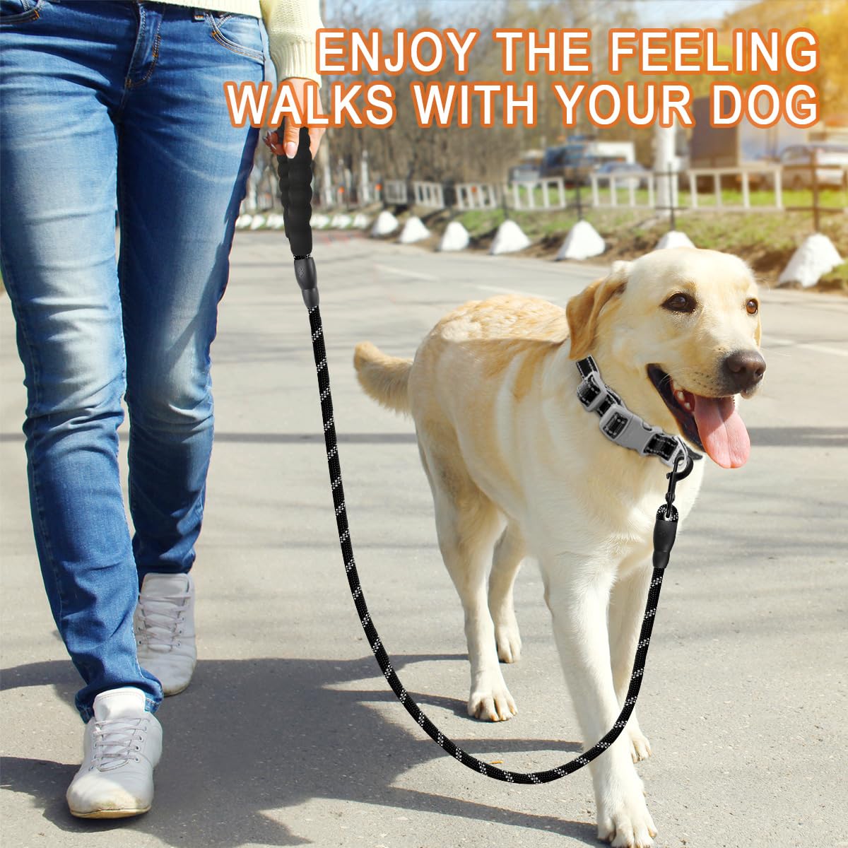 BARKBAY Heavy Duty Dog Leash 2 Pack - 5FT Strong Reflective Leashes with Padded Handle for Large Dogs, Walking, Training & Running | Durable Pet Accessories for Outdoor Adventures (Black+Black, 5FT-1/2)