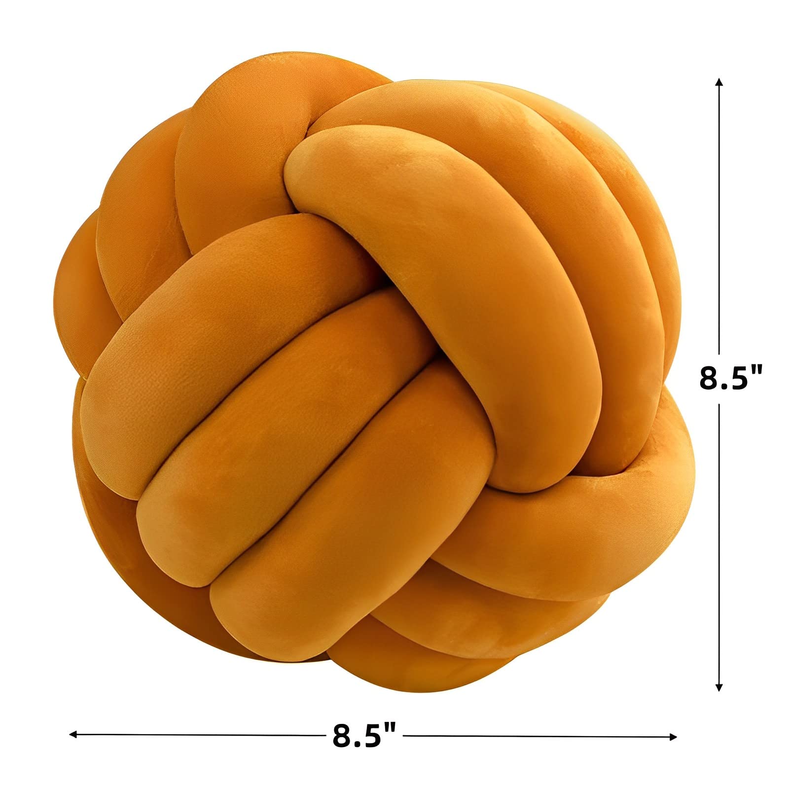 Handmade Knot Ball Pillow - Soft Round Plush Throw Cushion for Home Decor, Kids Room & Nursery (Caramel, 8.5