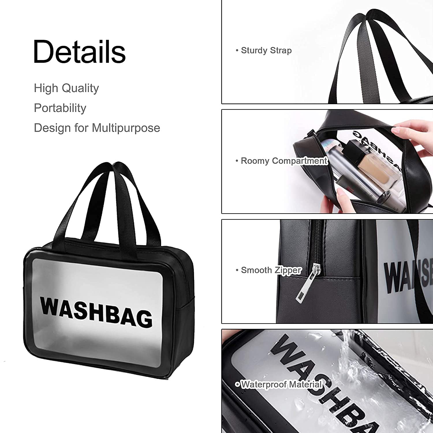 2 Pack Transparent Cosmetic Bags - Small & Large Waterproof Makeup Organizer with Zipper & Handle for Travel, Toiletries & Daily Essentials | Perfect for Airplane Carry-on, Gym & Beauty Storage