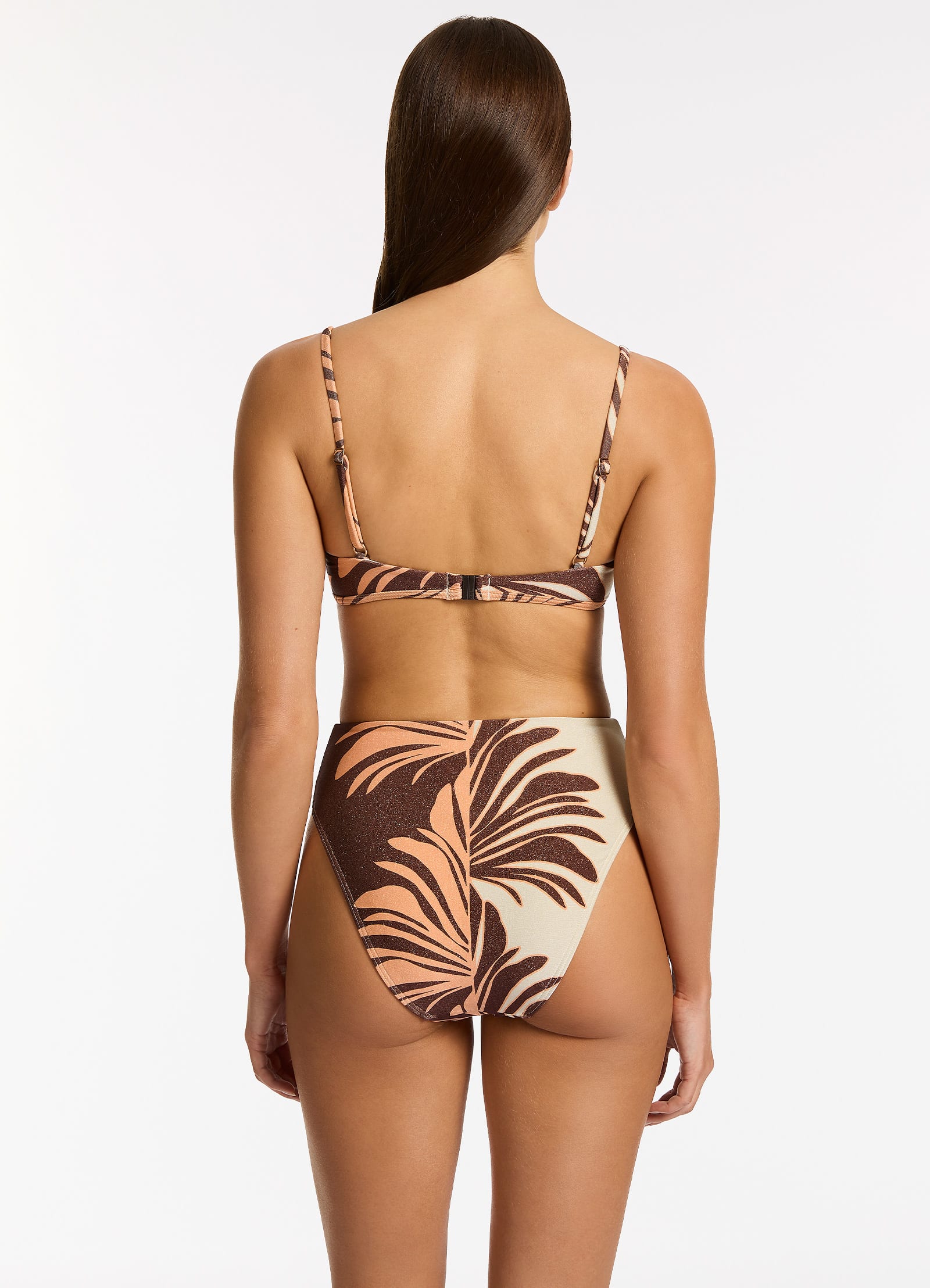 Dahlia Palm High Leg High Waist Bikini Bottom - Chocolate Brown Swimwear for Women | Beach, Pool & Summer Vacation Essentials