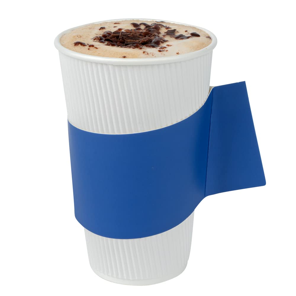 Restpresso Hot Coffee Sleeves with Handle - 1000 Disposable Cup Sleeves for 12, 16 & 20 oz Cups | Navy Blue Paper Cup Jackets | Ideal for Coffee Shops, Cafes & Takeout Services