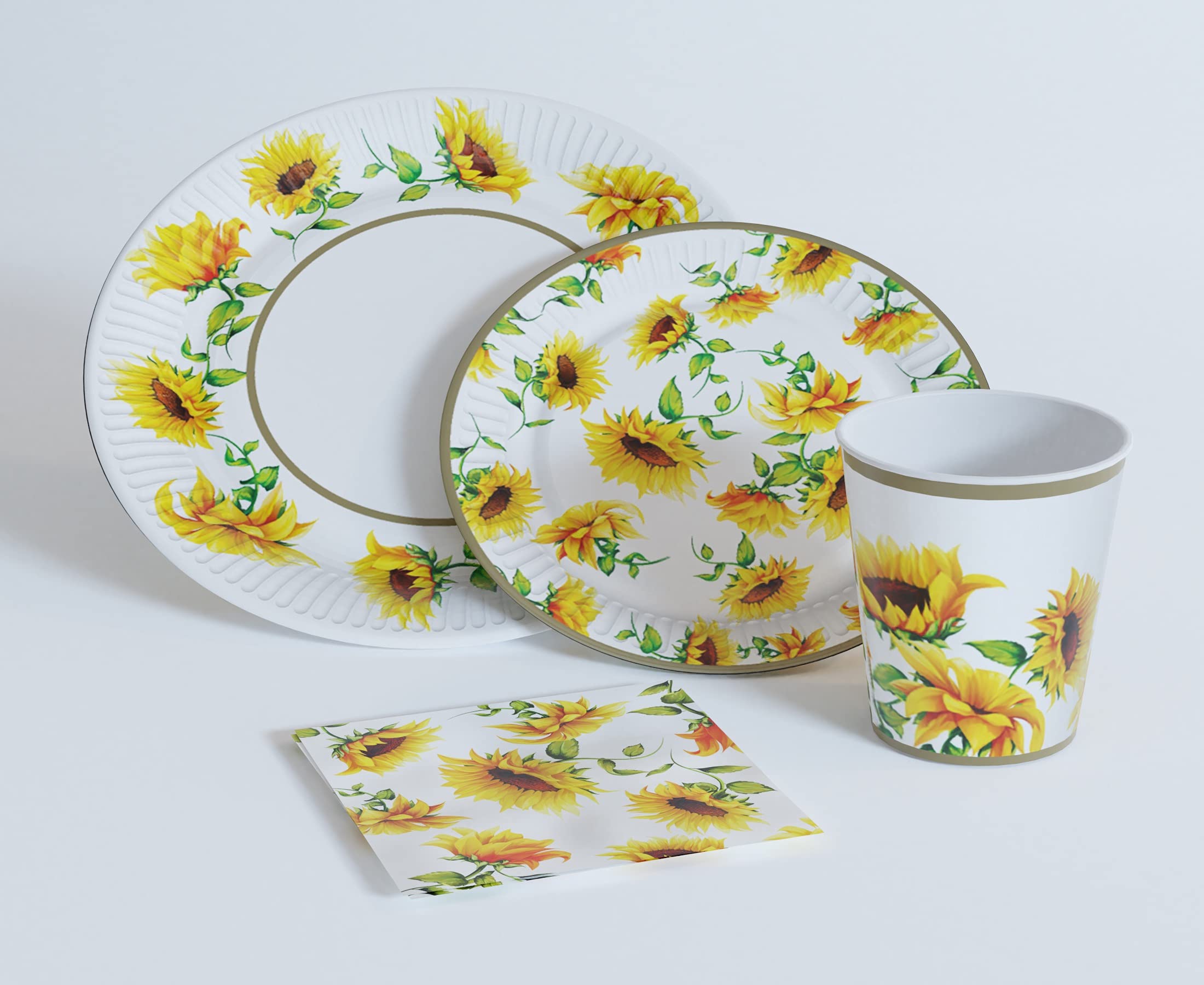 Sunflower Party Supplies Set for 16 Guests - Disposable Paper Plates, Dinner Plates, Dessert Plates, Paper Cups & Napkins - Eco-Friendly Summer Party Decor for Weddings, Birthdays & Outdoor Gatherings