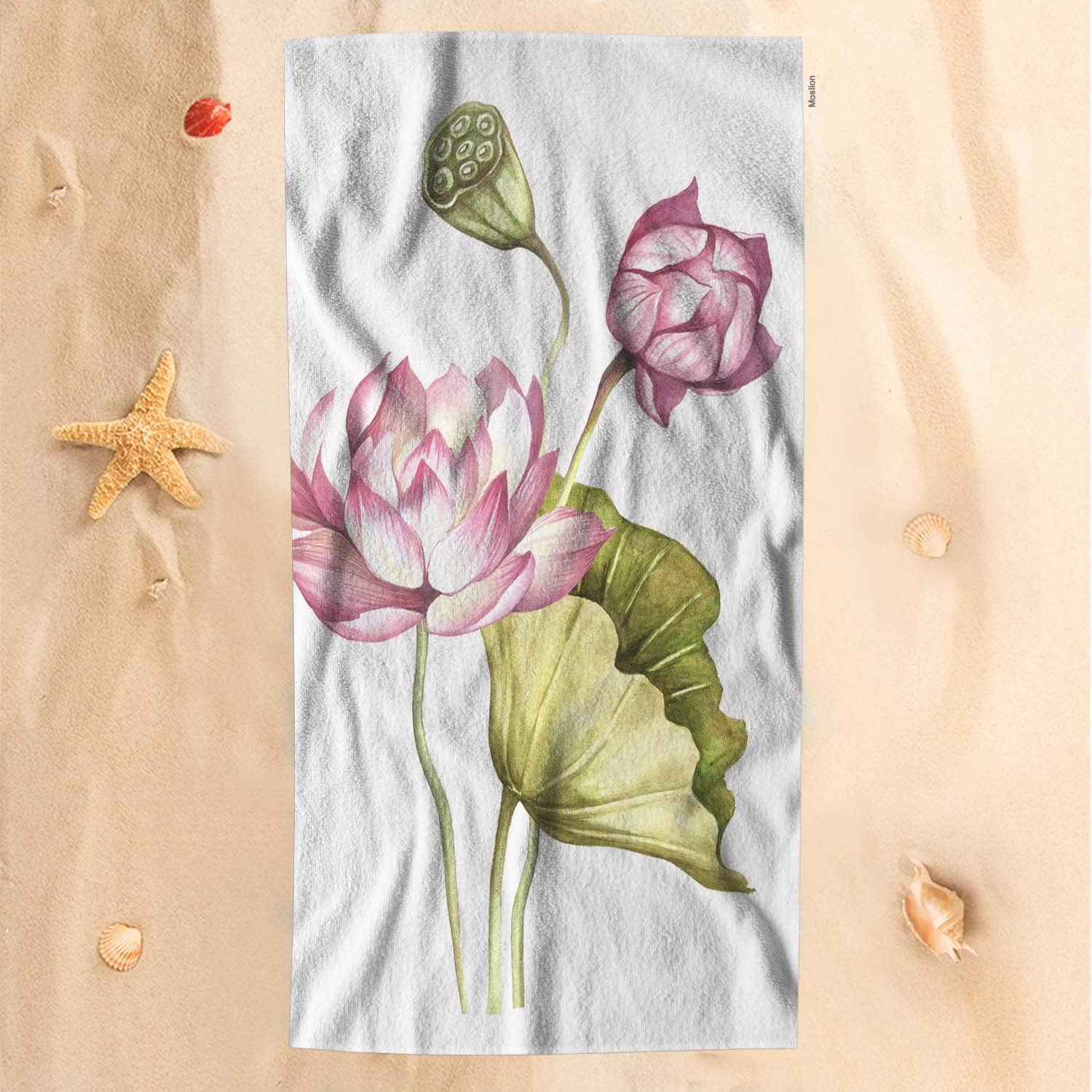 Premium Soft Microfiber Bath Towel with Lotus Flower Design - 32x64 Inch Green Botanical Leaf Print - Absorbent Quick-Dry Face, Hand & Beach Towel for Women - Perfect for Spa, Bathroom & Poolside Use
