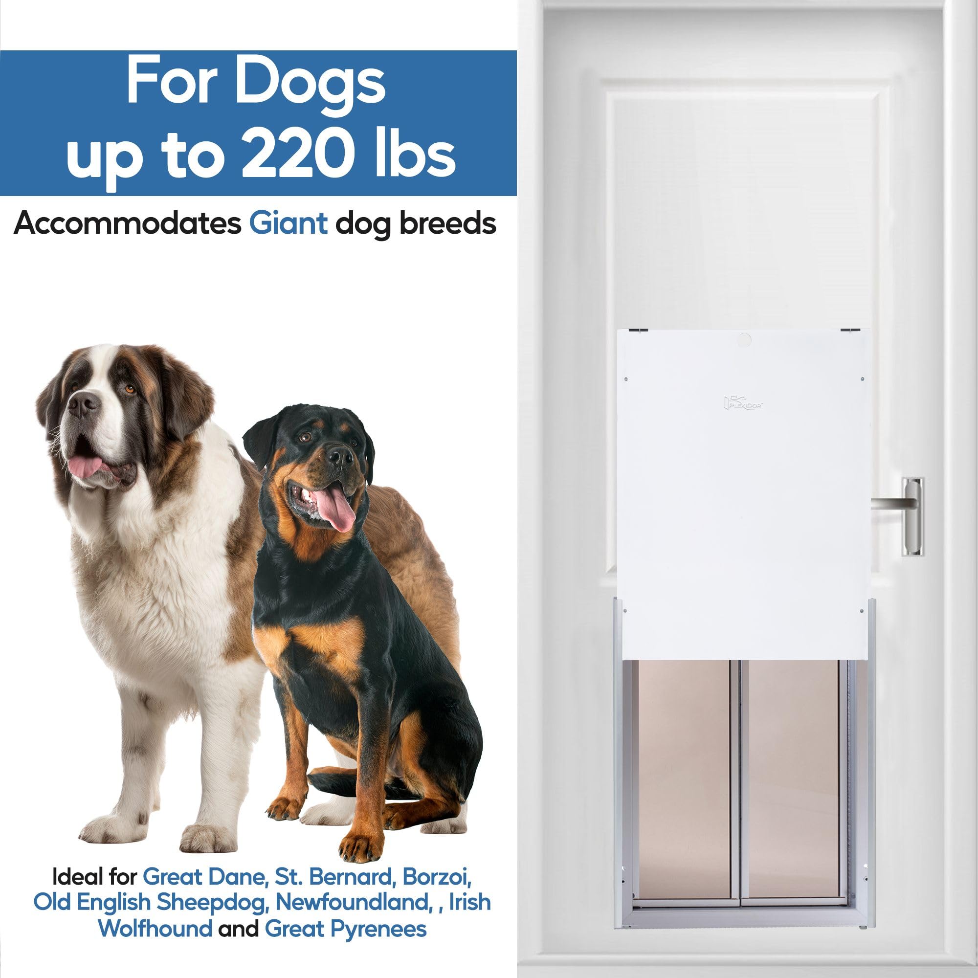 PlexiDor Performance Pet Doors Sliding Track with Flip Lock - X-Large Silver Dog Cat Door for Large Breeds | Perfect for Sliding Glass Doors & Patio Access