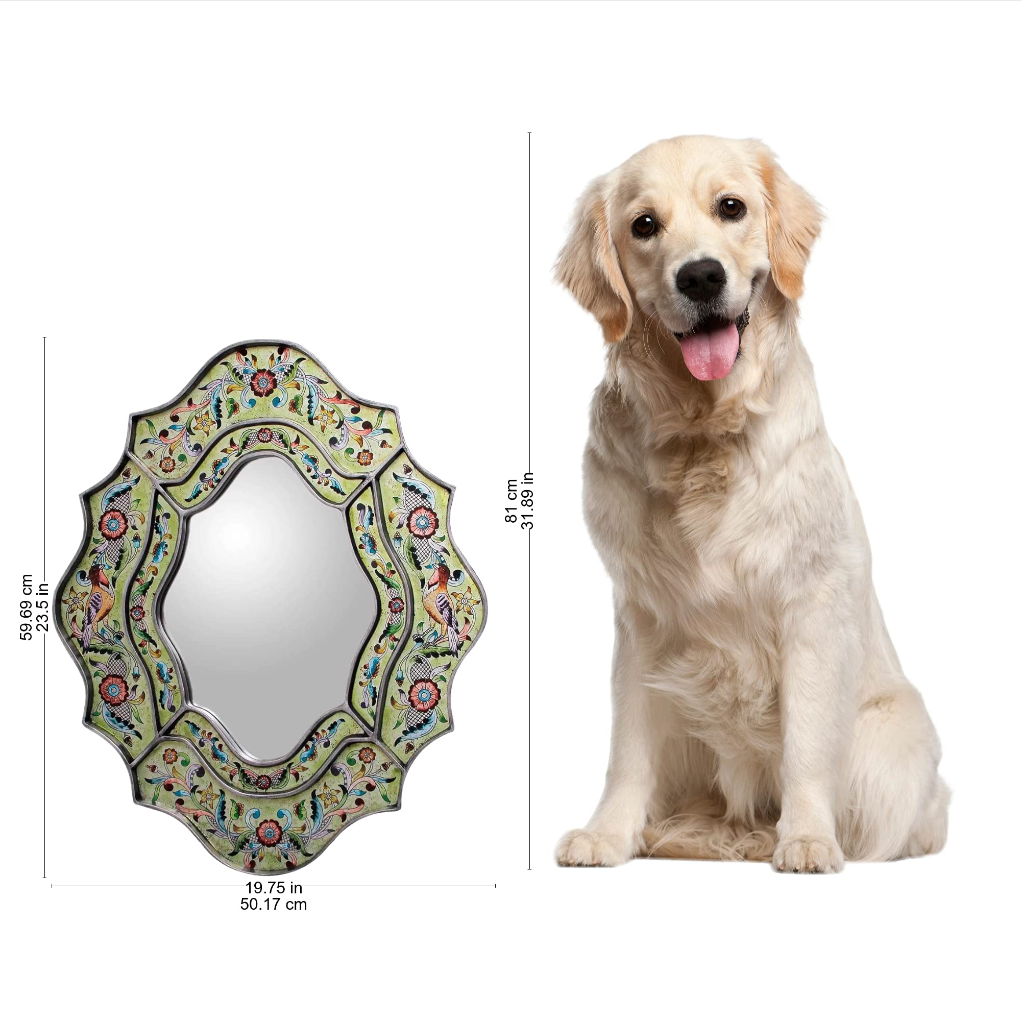 NOVICA Handmade Verdant Spring Reverse Painted Glass Mirror - Elegant Wall Decor for Living Room, Bedroom & Bathroom