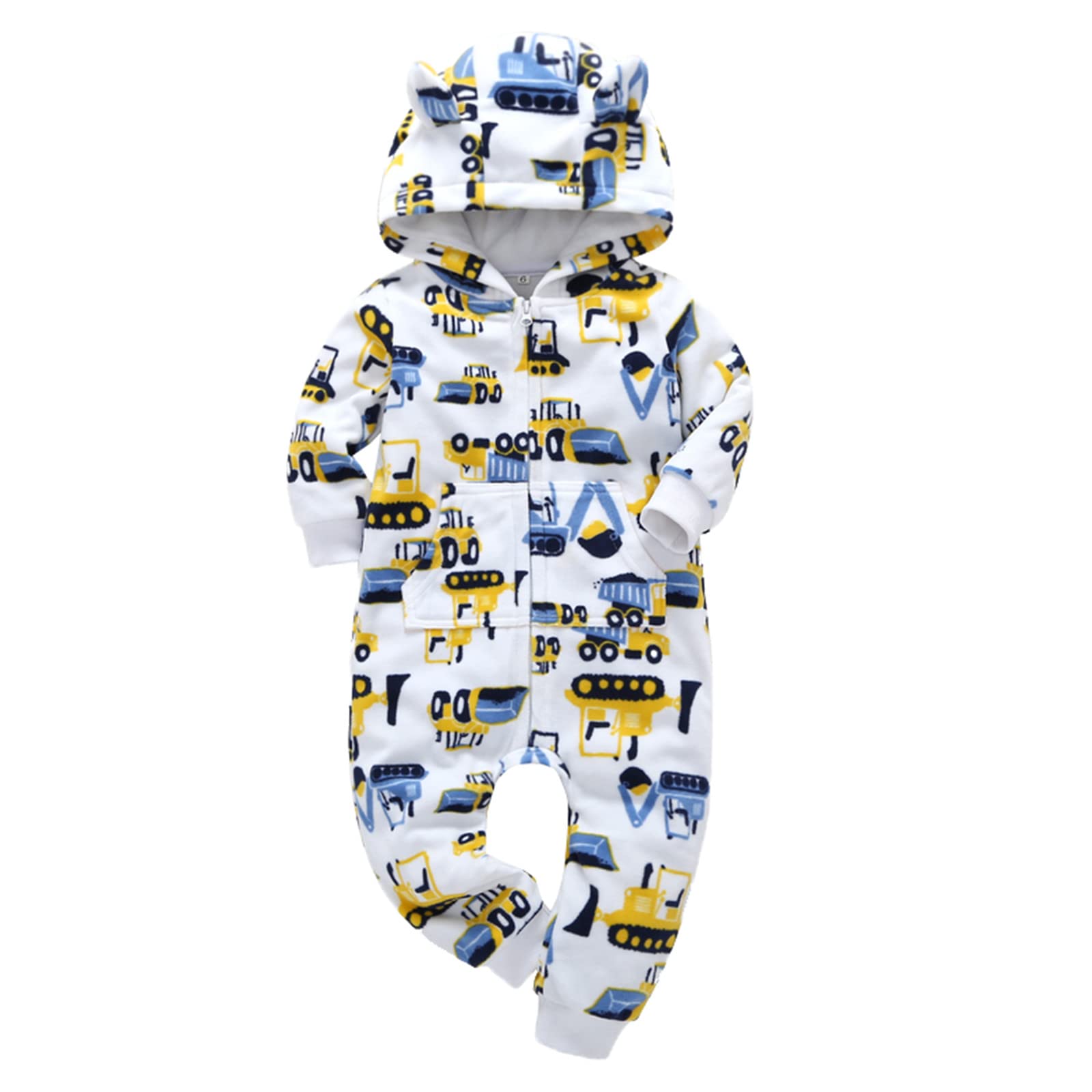 **Baby Fleece Hoodie Jumpsuit - Long Sleeve Cartoon Romper for Girls & Boys | Cozy Infant Bodysuit for Playtime, Outings & Family Photos**
