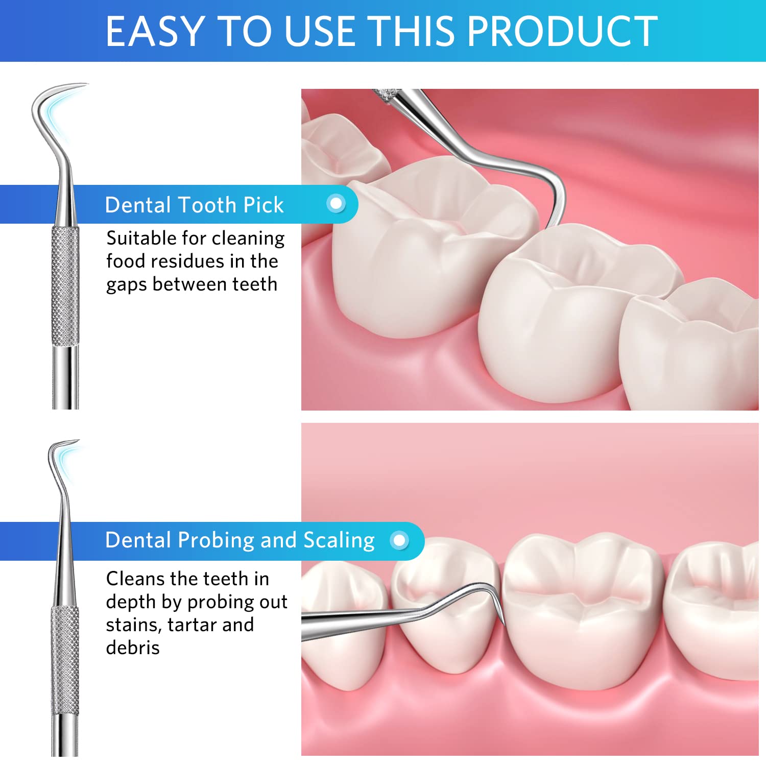 Sopito Stainless Steel Dental Scraper & Plaque Remover Tool - Professional Teeth Cleaning Kit for Dentists & Home Use - Perfect for Tartar Removal, Oral Hygiene & Dental Care