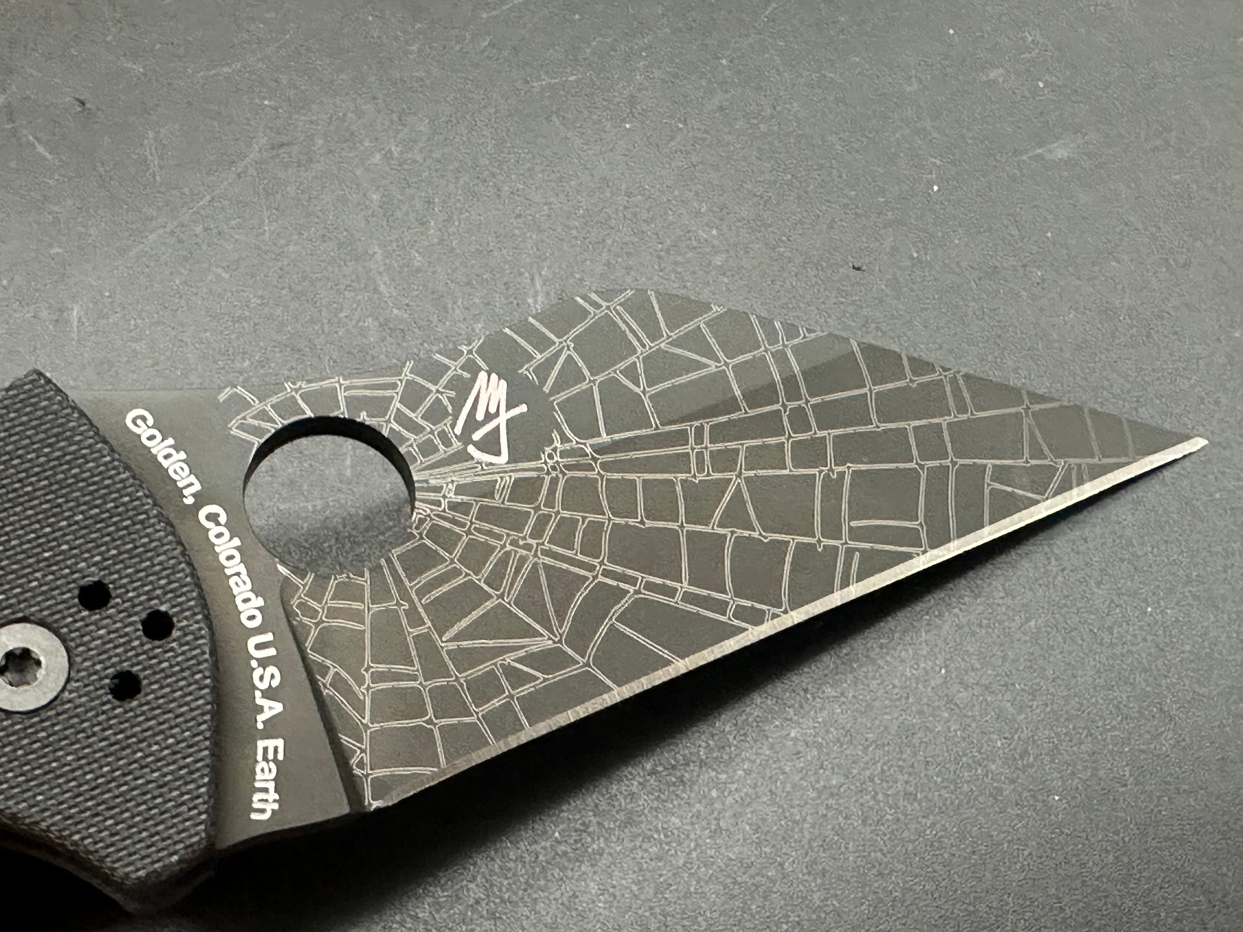 Spyderco Yojimbo 2 Folding Knife - Black G-10 Handle with Lynch NW Custom Laser Engraved Spider Web Blade | EDC, Tactical, Outdoor Survival & Everyday Carry Pocket Knife