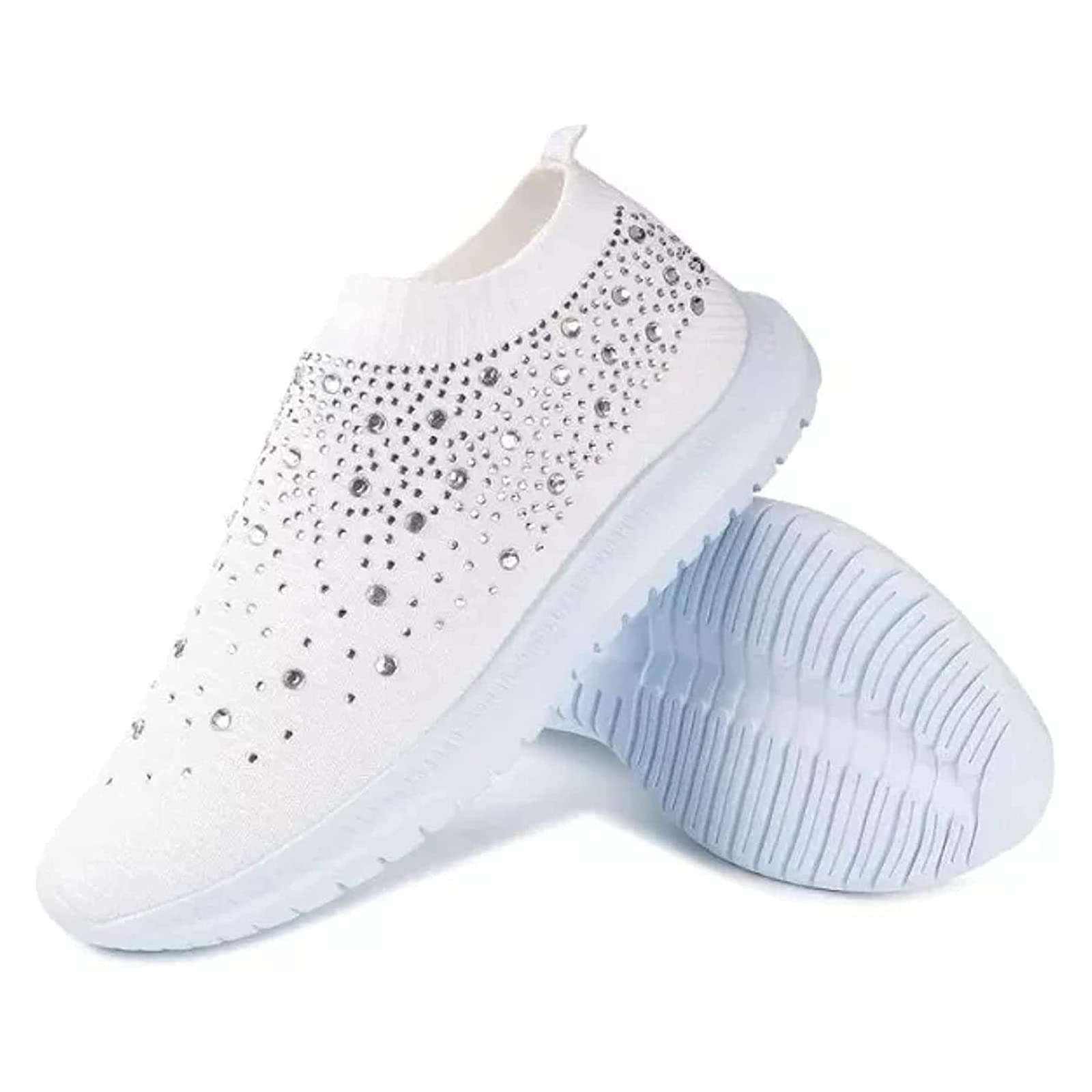 AngryMonkey Women's Rhinestone Mesh Slip-On Sneakers - Non-Slip, Breathable, Lightweight Casual Shoes with Arch Support for Nurses, Walking & Workout | Perfect for Nursing, Gym & Everyday Wear