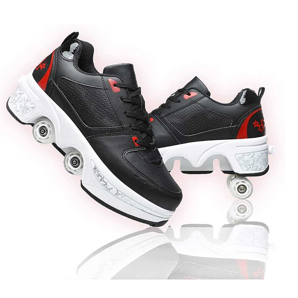 2-in-1 Retractable Roller Skates for Women & Men - Outdoor Quad Skating Shoes with Wheels for Adults & Kids - Parkour Sneakers for Recreation | Perfect for Street Skating, Fitness, and Family Fun