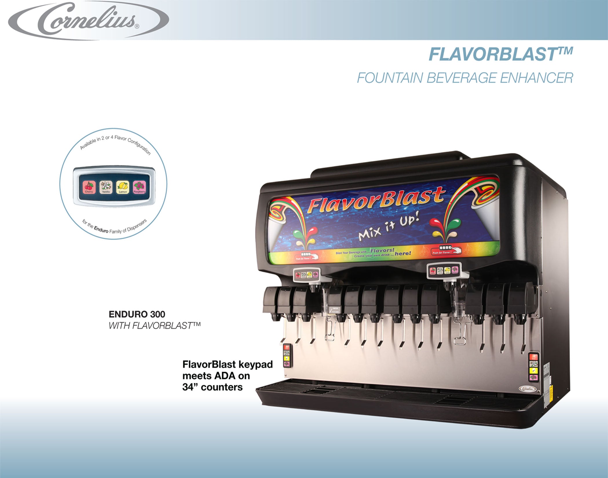 Cornelius Flavor Blast 8, 10 & 12 Drink Ice Combo Enduro Dispensers with Sanitary Lever Valves & Cabinet Stand - Free Shipping | Perfect for Restaurants, Bars, and Convenience Stores