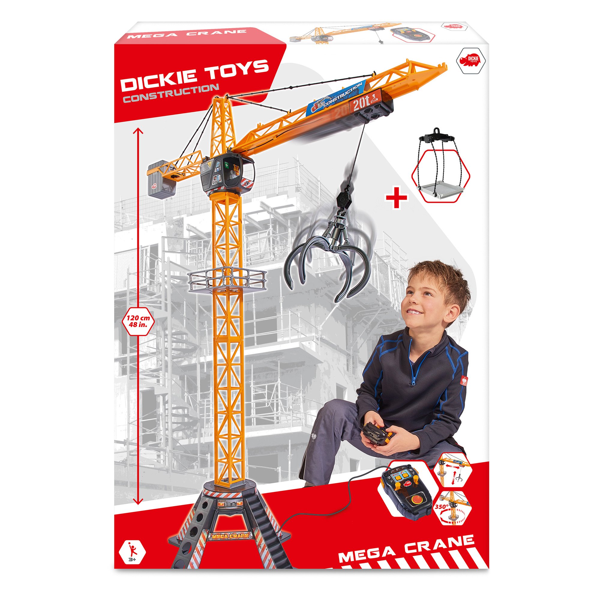 Dickie Toys 48 Inch Mega Crane Construction Playset for Kids - Heavy Duty Toy Crane with Realistic Functions - Perfect for Indoor & Outdoor Pretend Play, Construction Site Adventures
