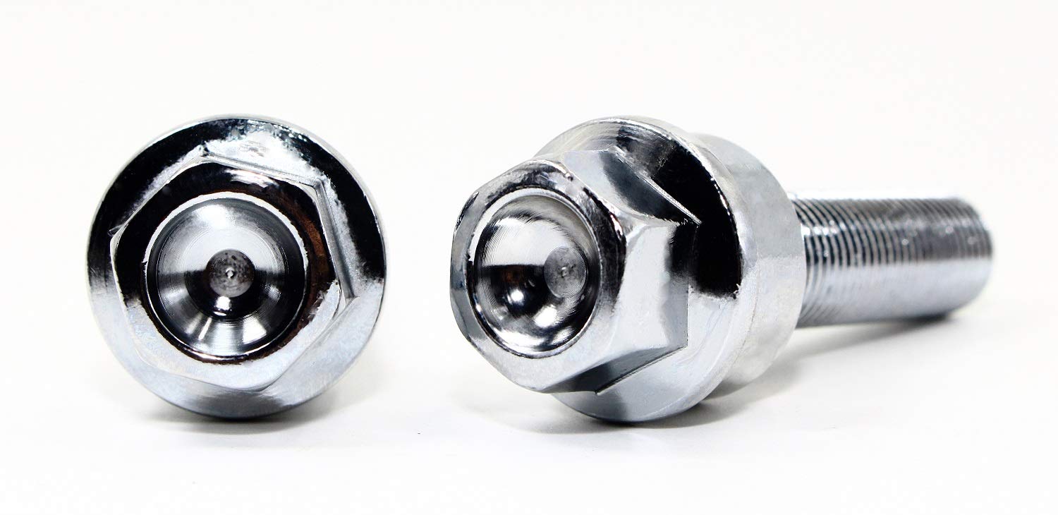 Porsche Lug Bolts 14x1.5mm Set of 20 - Chrome Ball Seat Washers for Factory Wheels & Performance Tires