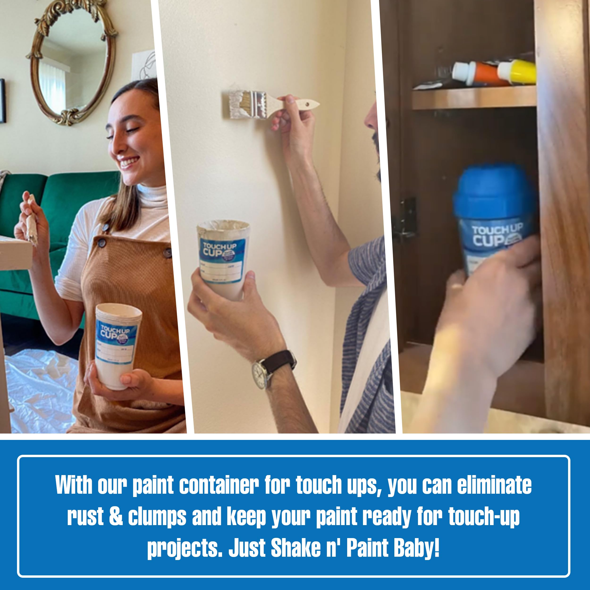Touch Up Paint Storage Containers with Lids & Brushes Set - 3 Plastic Paint Cups & 2 Brushes for Home Improvement, DIY Projects, Wall Repair - As Seen on Shark Tank