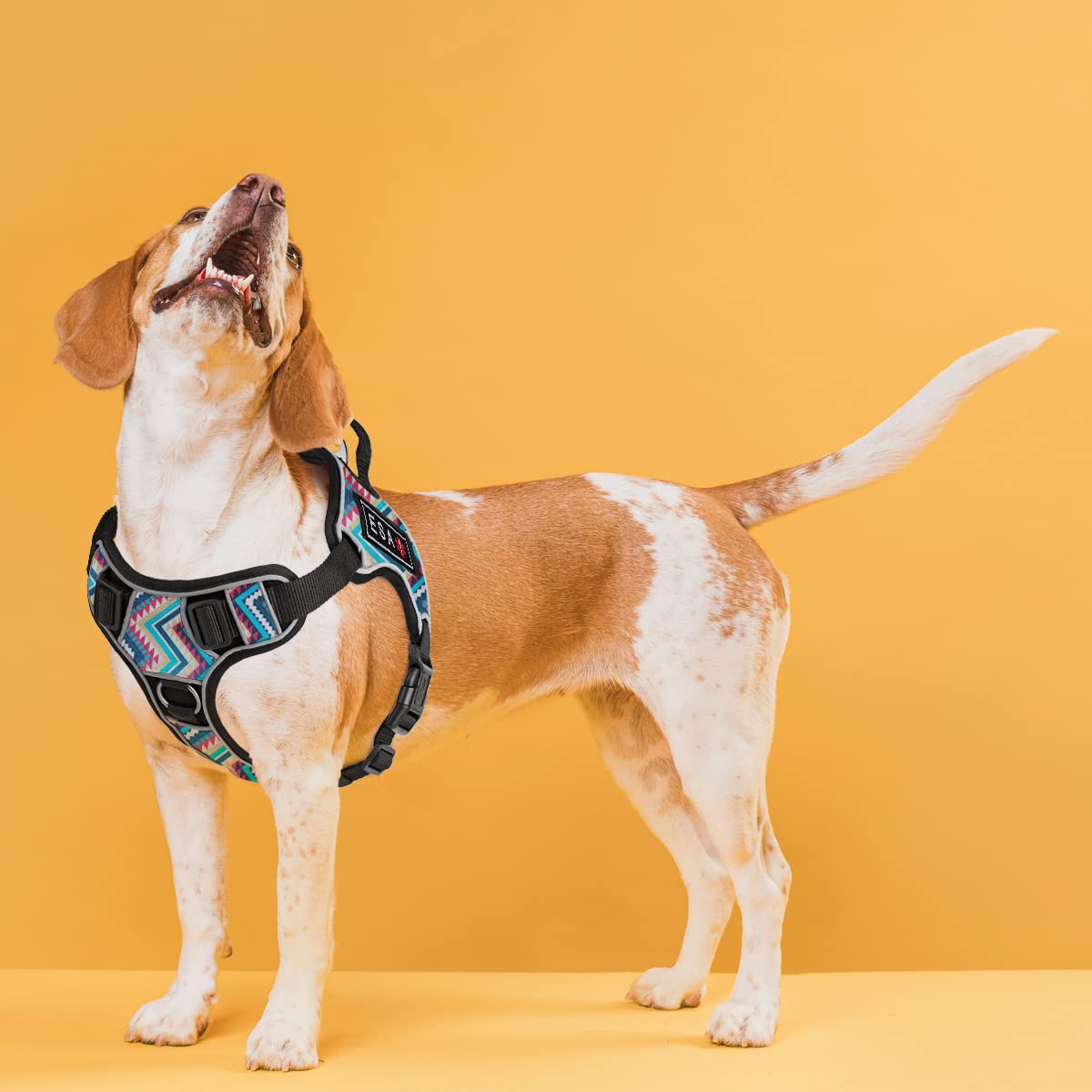 No-Pull Dog Harness with 3D Rubber Patches & Reflective Strips - Soft Comfortable Vest for Small to Medium Dogs (18-22 inches) - Quick Release Buckles & Top Handle - Perfect for Walking, Training & Outdoor Adventures - Aztec Design Black Hardware