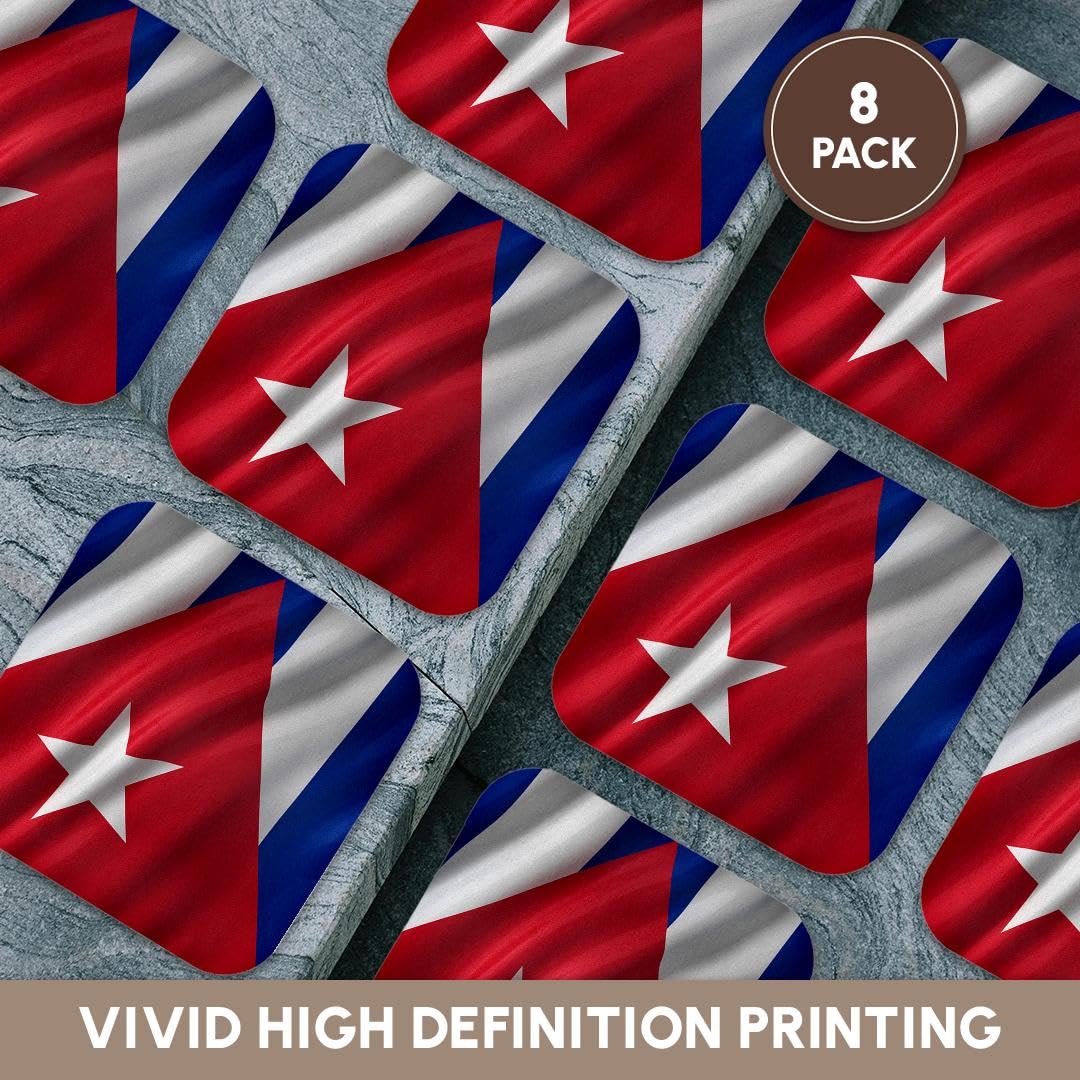 3D Rose Cuba Flag Waving in Wind - Set of 8 Soft Absorbent Coasters for Drinks, Perfect for Home Bar, Office Desk, and Outdoor Picnics