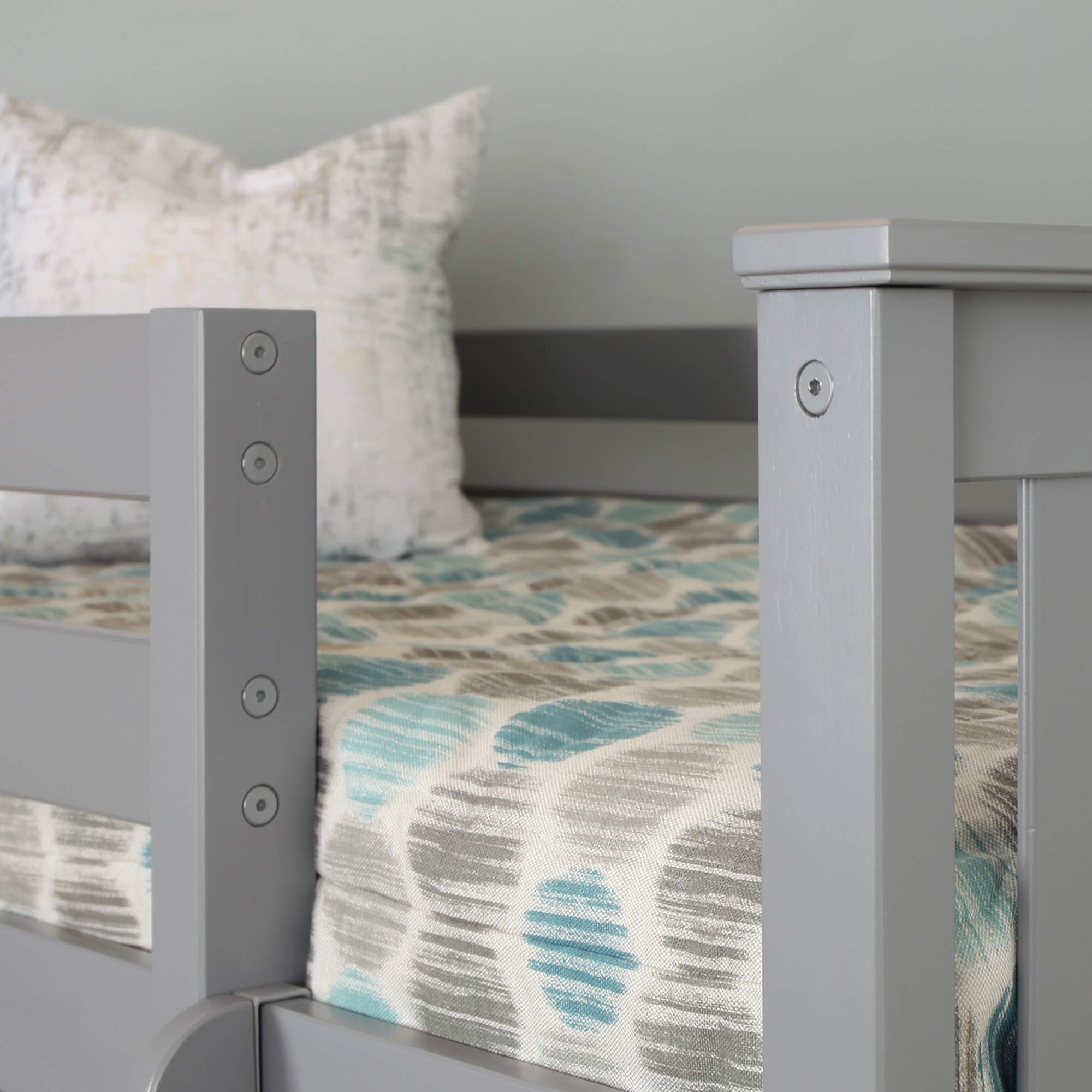 Max & Lily Low Loft Twin Bed Frame for Kids with Privacy Curtains - Space-Saving Grey/Blue Design for Small Bedrooms & Playrooms
