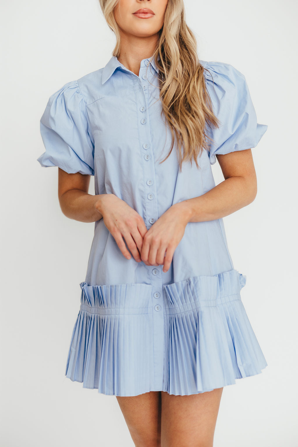 Alicia Pleated Hem Mini Dress in Powder Blue - Flowy Summer Dress for Women, Casual & Party Wear, Perfect for Beach, Date Night & Special Occasions