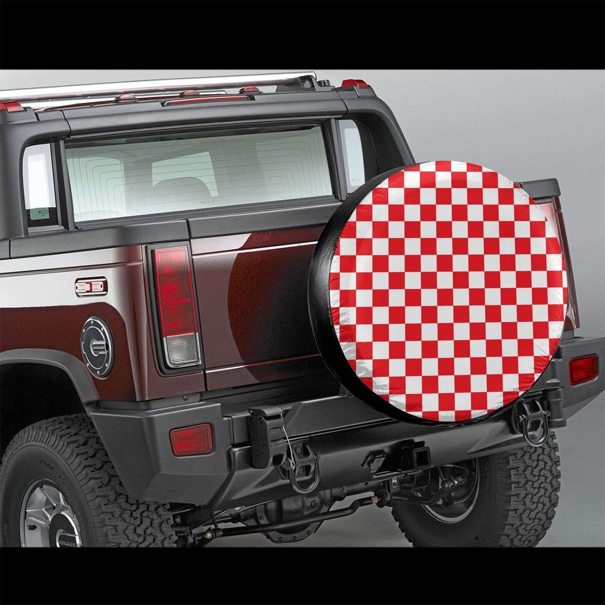 Waterproof Buffalo Plaid Spare Tire Cover - Red & White Checkered Design for Trucks, Cars, SUVs (Fits 14 Inch Wheels) | Durable All-Weather Protection for Off-Road Adventures & Daily Commutes