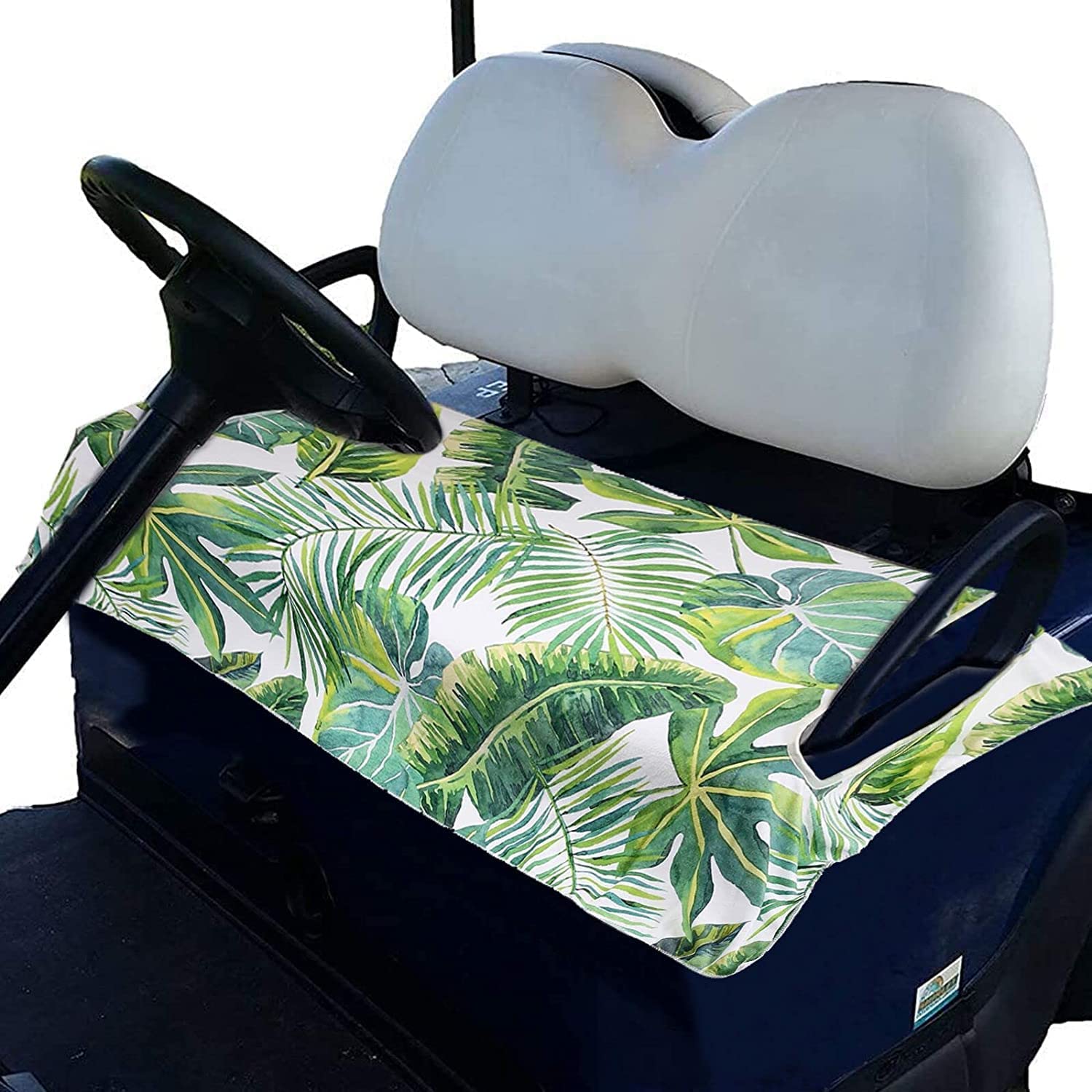 Premium EZGO Golf Cart Seat Covers - 2-Person Waterproof Seat Protectors for Club Car & Golf Carts | Tropical Leaf Design | Summer Cooling Towel Blanket for Outdoor Golfing & Beach Rides
