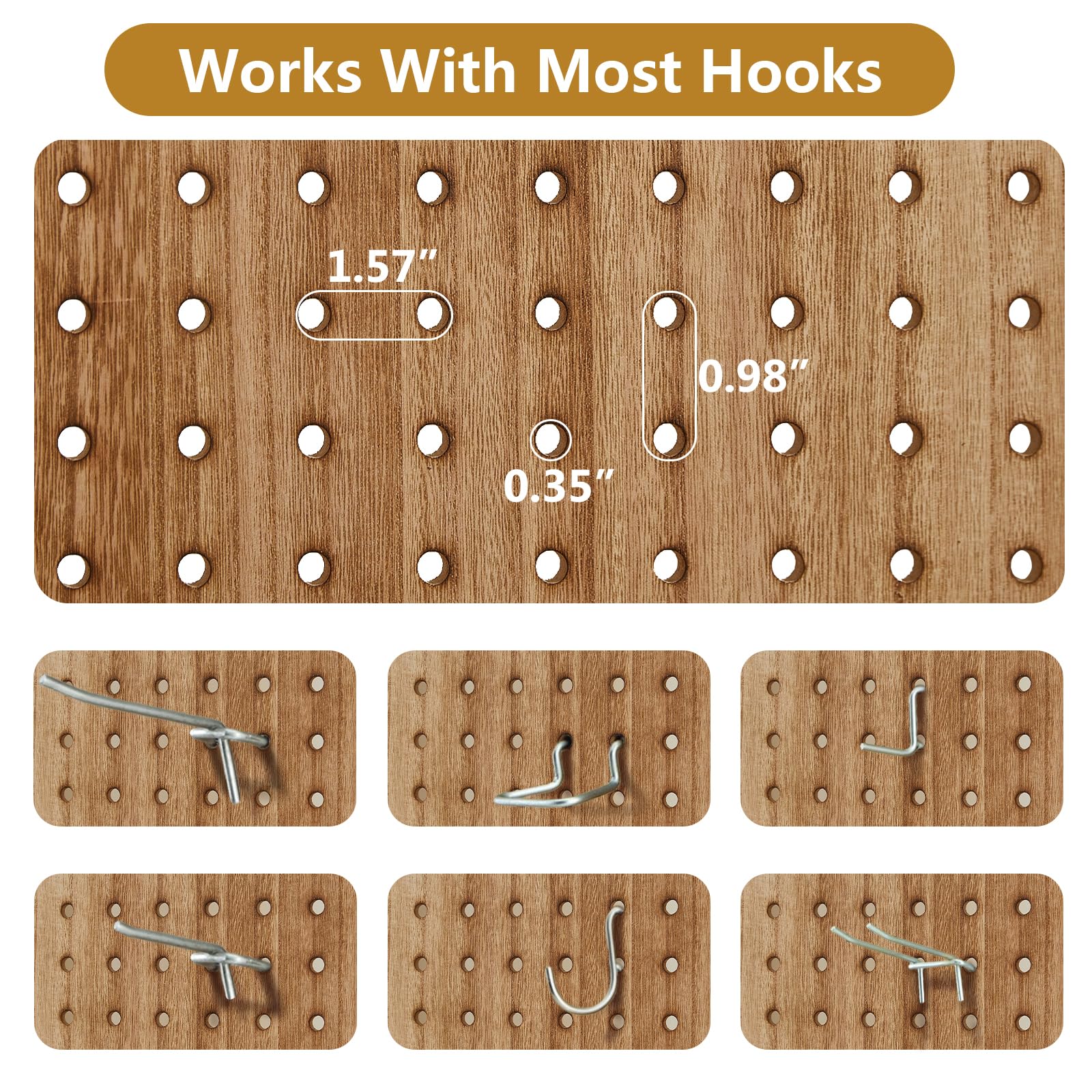 24-Hook Pegboard Display & 6-Panel Folding Room Divider - 5.6Ft Portable Privacy Screen, Freestanding Wooden Wall Organizer for Bedroom, Office & Reading Room - Natural Finish | Perfect for Home Organization & Space Division