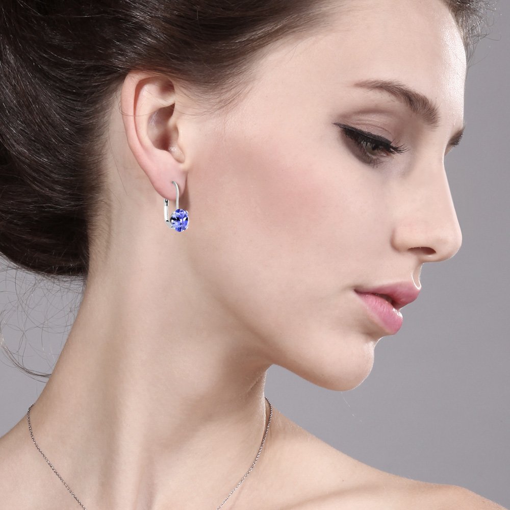 1.50 Cttw Blue Tanzanite Leverback Earrings for Women - 925 Sterling Silver Gemstone Birthstone Jewelry | Oval 7x5mm Tanzanite Earrings | Perfect Gift for Birthday, Anniversary & Special Occasions