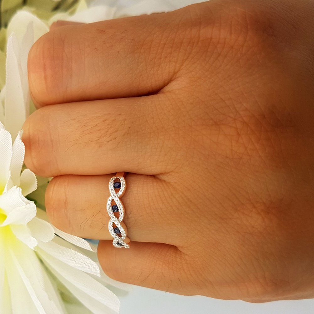 10K Solid Gold Round Blue Sapphire & White Diamond Women's Stackable Wedding Ring – Elegant Bridal, Anniversary Jewelry Gift for Her – Perfect for Engagement, Proposal, and Special Occasions