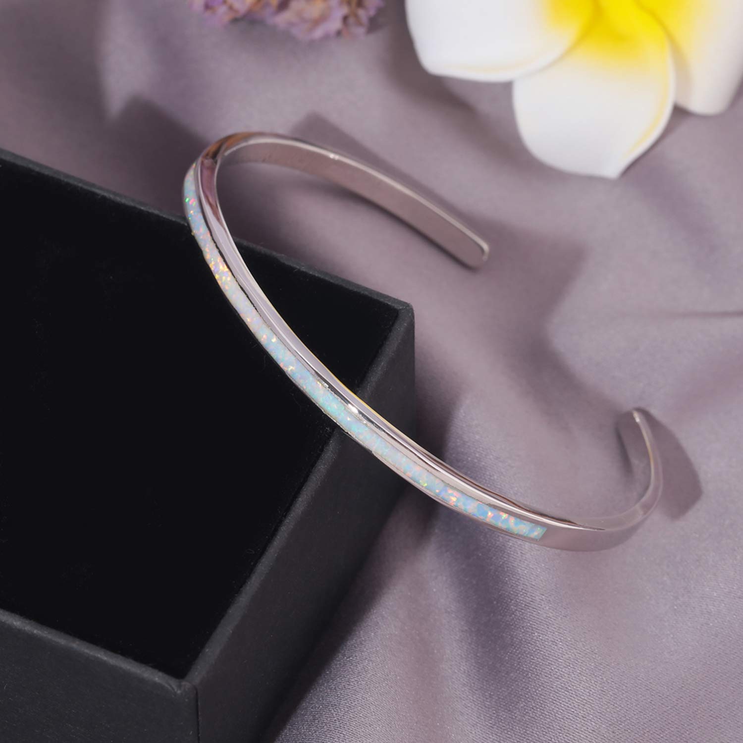 CiNily Women's Gold Plated Opal Cuff Bracelet - Hypoallergenic Gemstone Open Bangle for Ladies | Perfect for Parties, Weddings & Everyday Elegance