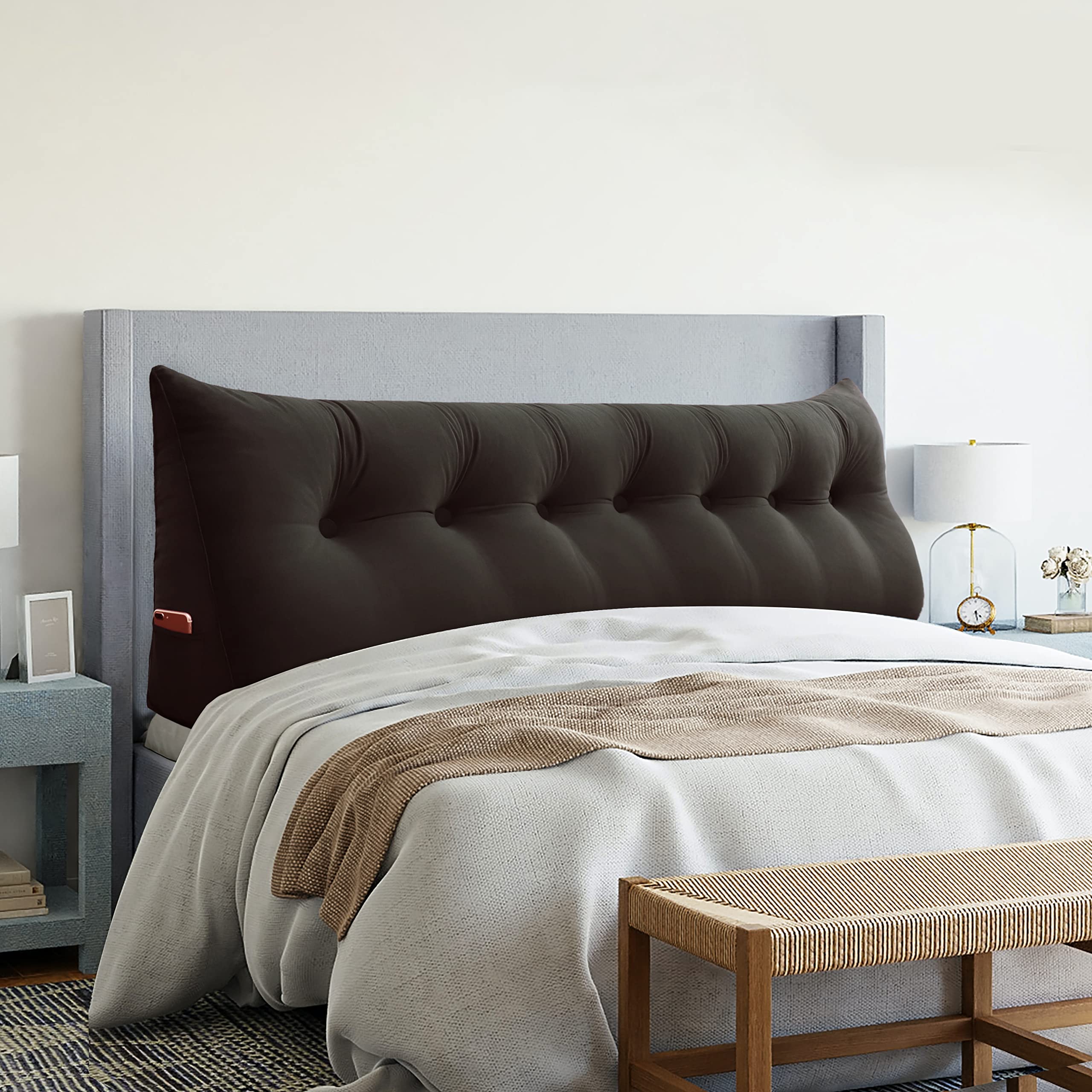 VERCART Large Velvet Wedge Pillow for Bed Headboard - 76x8x20 Inches Triangular Back Support Cushion, Reading Pillow & Gap Filler - Perfect for Daybeds, Sofas, Reading Nooks and Cozy Home Decor