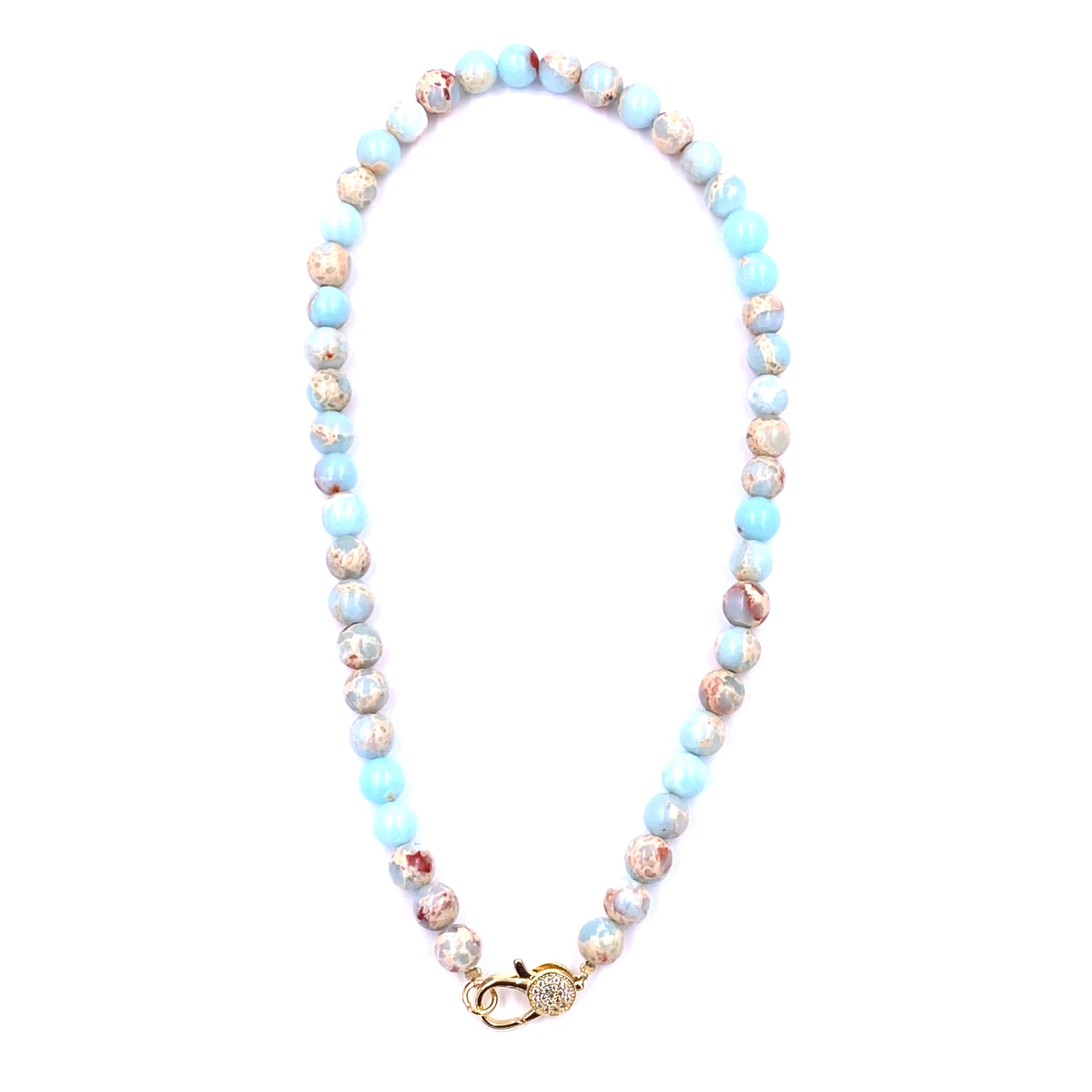 Ashley Gold Stainless Steel Gold Plated CZ Lock Blue Semi Precious Stone Beaded Necklace for Women - Elegant Layered Jewelry Gift for Birthday, Anniversary & Special Occasions