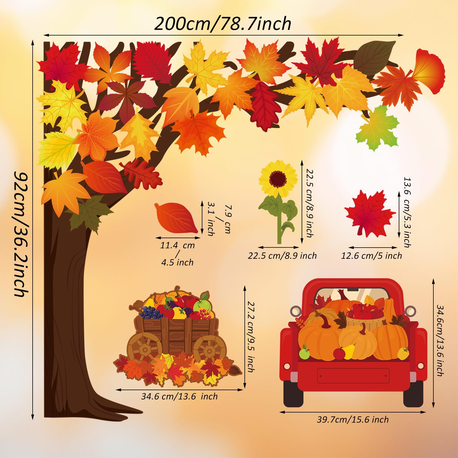 135-Piece Autumn Classroom Bulletin Board Decor Set - Fall Thanksgiving Tree Cutouts with Maple Leaves for Home, School Wall & Door Decor | Seasonal Classroom & Homeschool Decorations