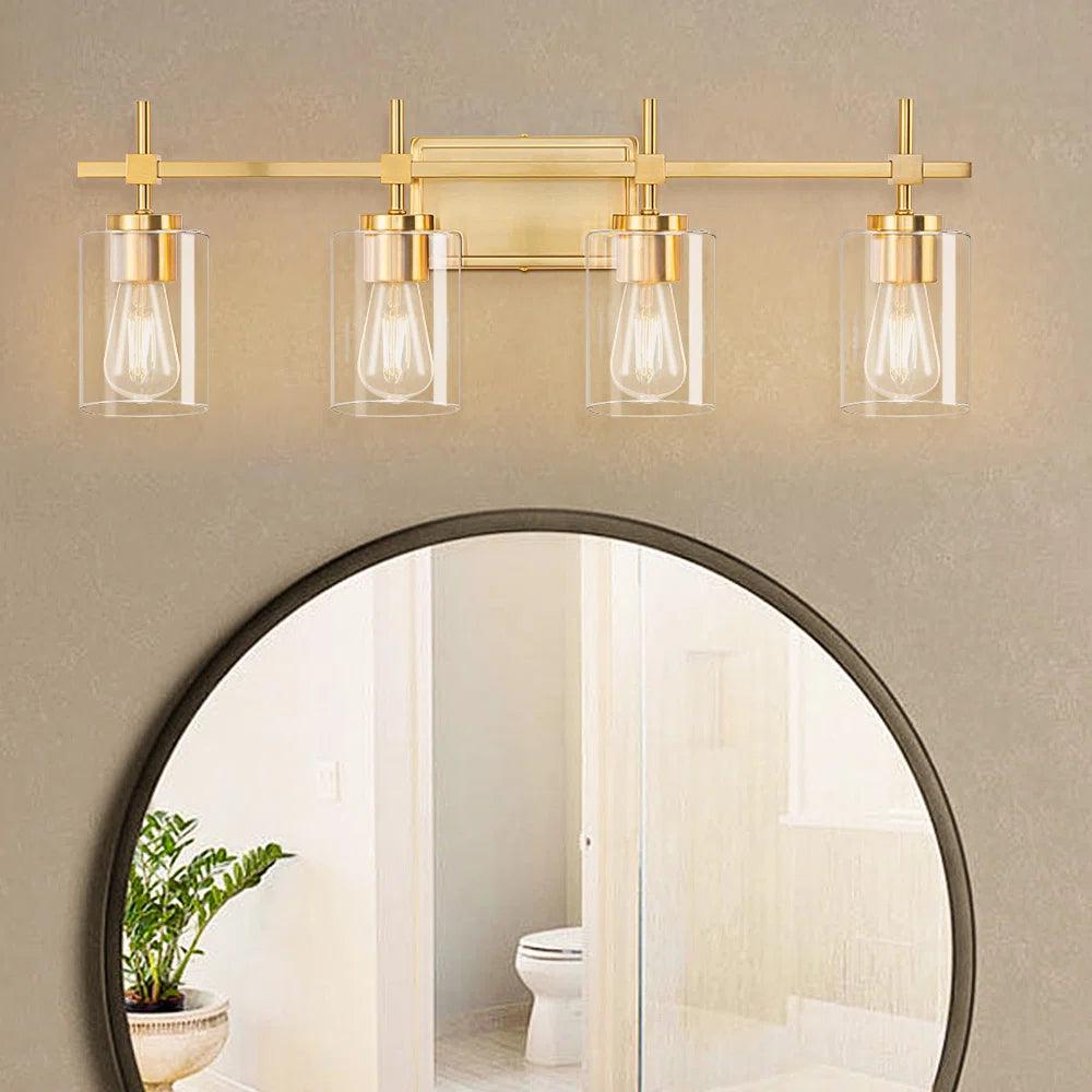 Jasper Black & Gold Clear Glass 4-Light Bathroom Vanity Light Fixture - Modern Elegant Lighting for Bathroom, Powder Room & Dressing Area