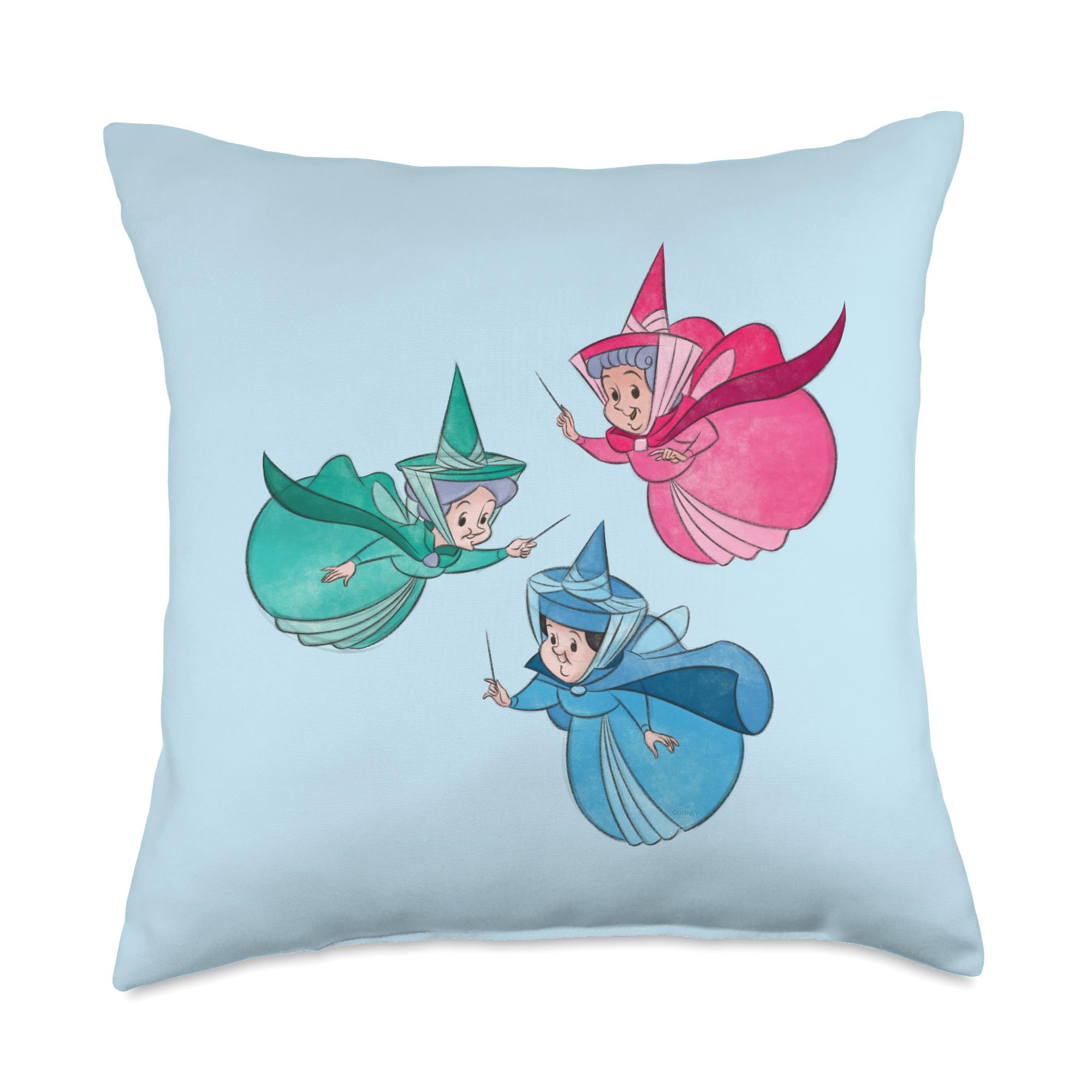 Disney Sleeping Beauty Good Fairies Flora Fauna Merryweather Throw Pillow - Cute Fairytale Decor for Bedroom, Living Room, Nursery & Gifts