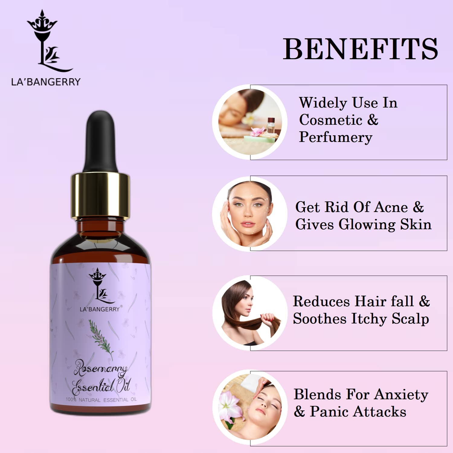 LA'BANGERRY Citronella & Rosemary Essential Oils Set (30ml) - Aromatherapy Diffuser Oils for Skin Care, Hair Growth, Candles & More | Perfect for Relaxation, Spa, Massage & Home Fragrance
