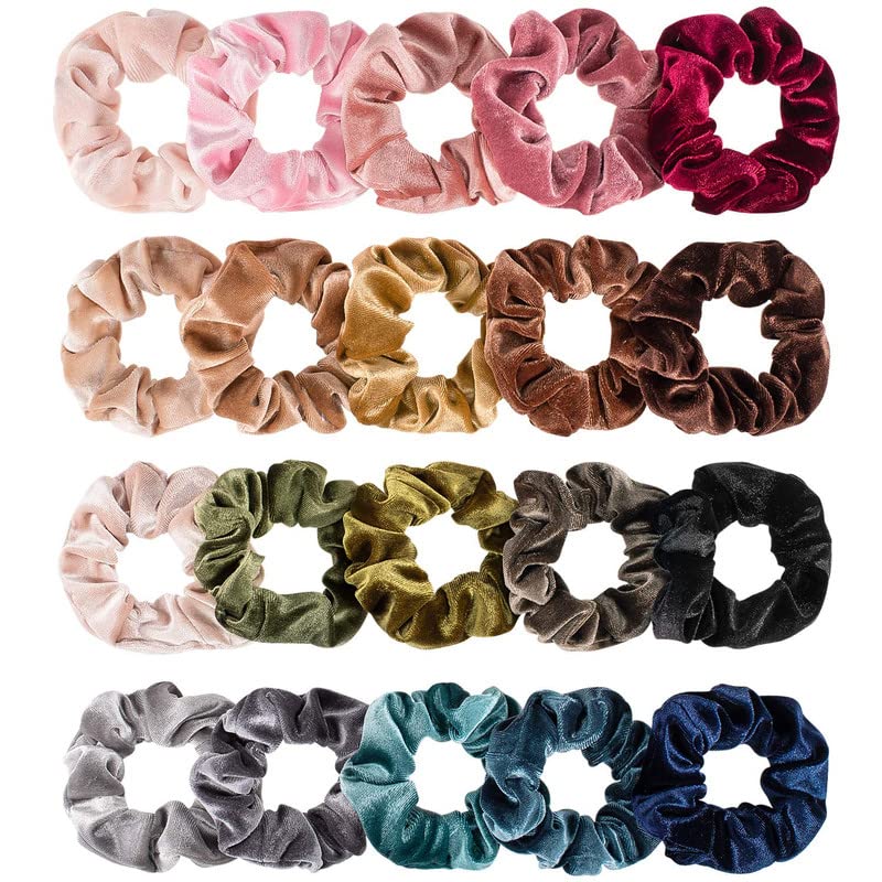 Velvet Hair Scrunchies for Women & Girls - 20 Colors - Soft Hair Ties for Workout, Yoga & Daily Use