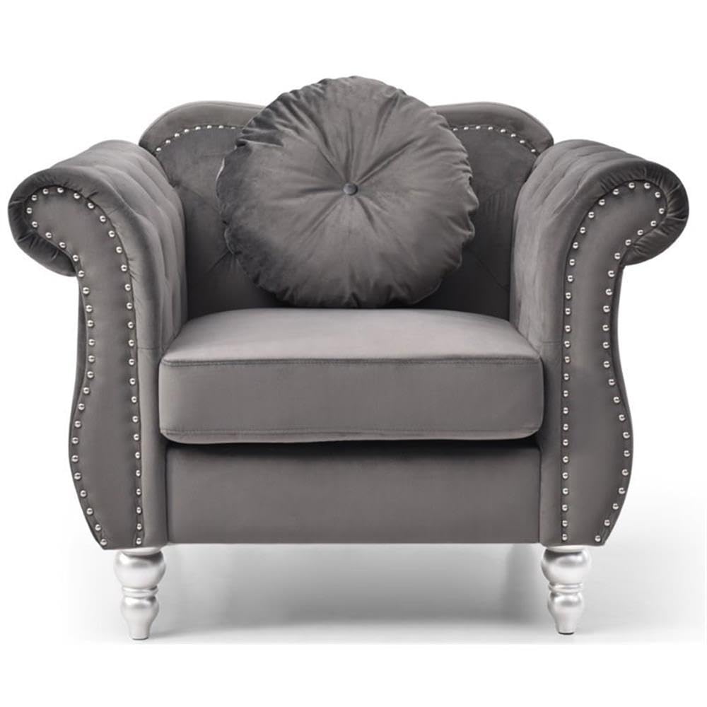 Luxury Hollywood Velvet Chair - Dark Gray Upholstered Accent Chair for Living Room, Bedroom & Office - Modern Tufted Lounge Chair with High Back for Home Decor