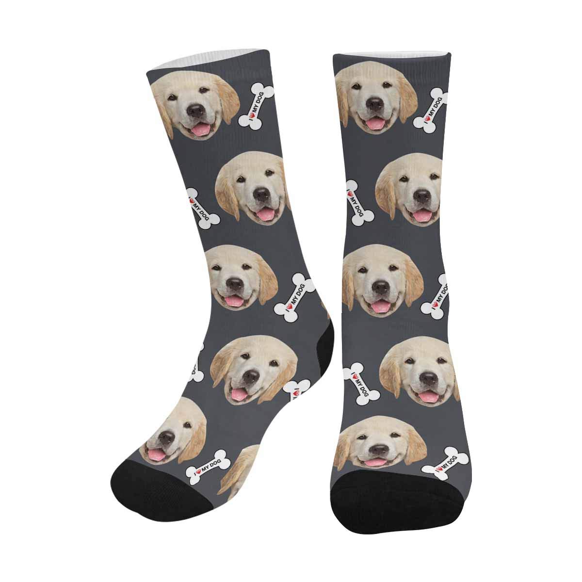 Custom Picture Socks - Personalized Funny Socks with Your Face Print | Perfect Gift for Dog Lovers | Black I Love My Dog Design Socks for Men & Women | Great for Pet Owners, Birthday Gifts & Casual Wear