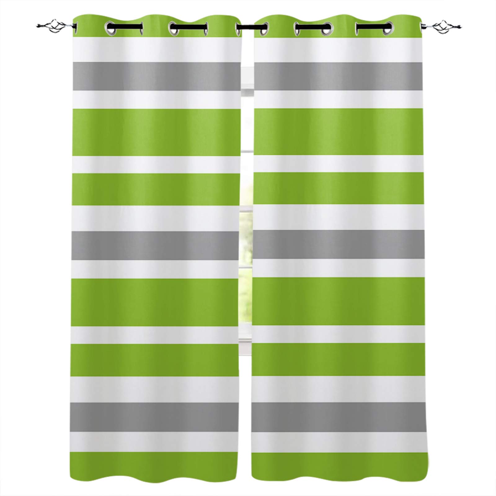 Prime Leader Blackout Curtains 72 Inch Long - Thermal Insulated Drapes for Bedroom & Living Room, Geometric Stripes in Green Gray White (2 Panels, 52x72 Inches) - Perfect for Light Blocking, Energy Saving & Home Decor