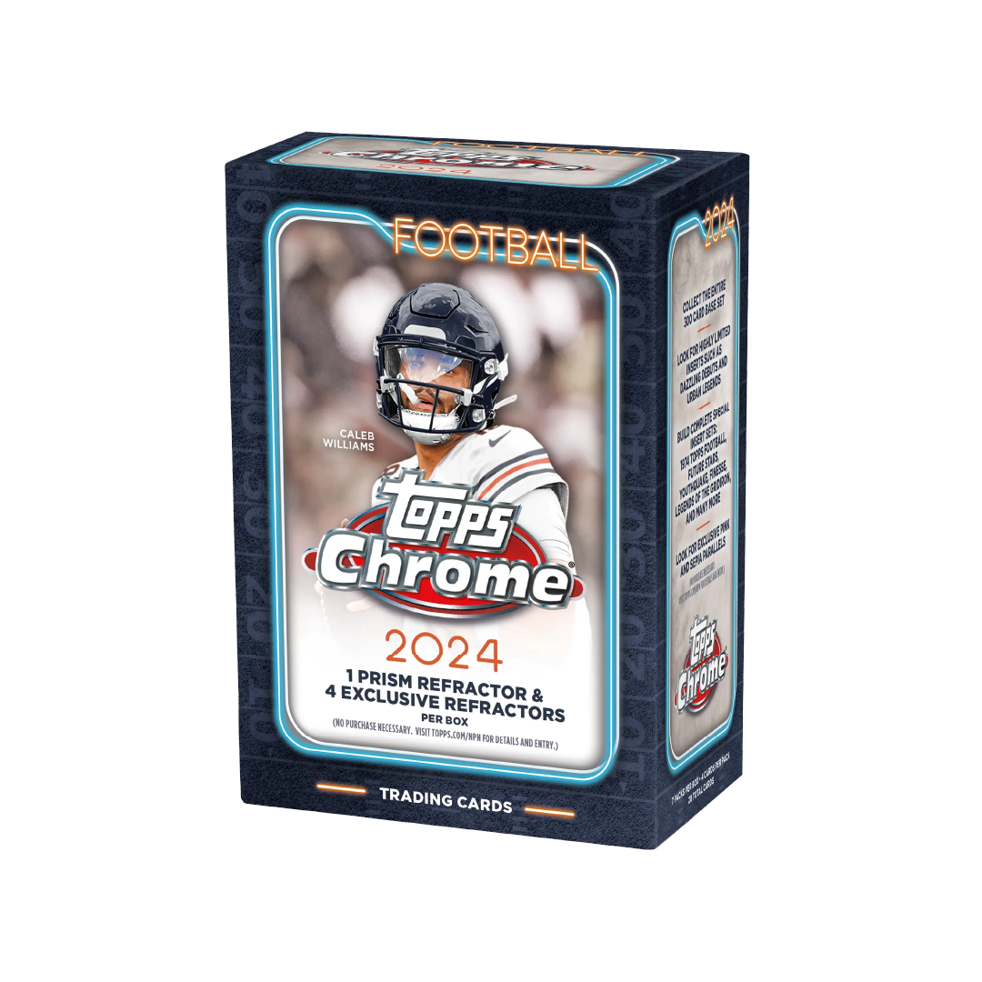2024 Topps Chrome Football Value Box - 24 Trading Cards with Rookies & Inserts - Perfect for Collectors, Fantasy Sports Fans & Gifts
