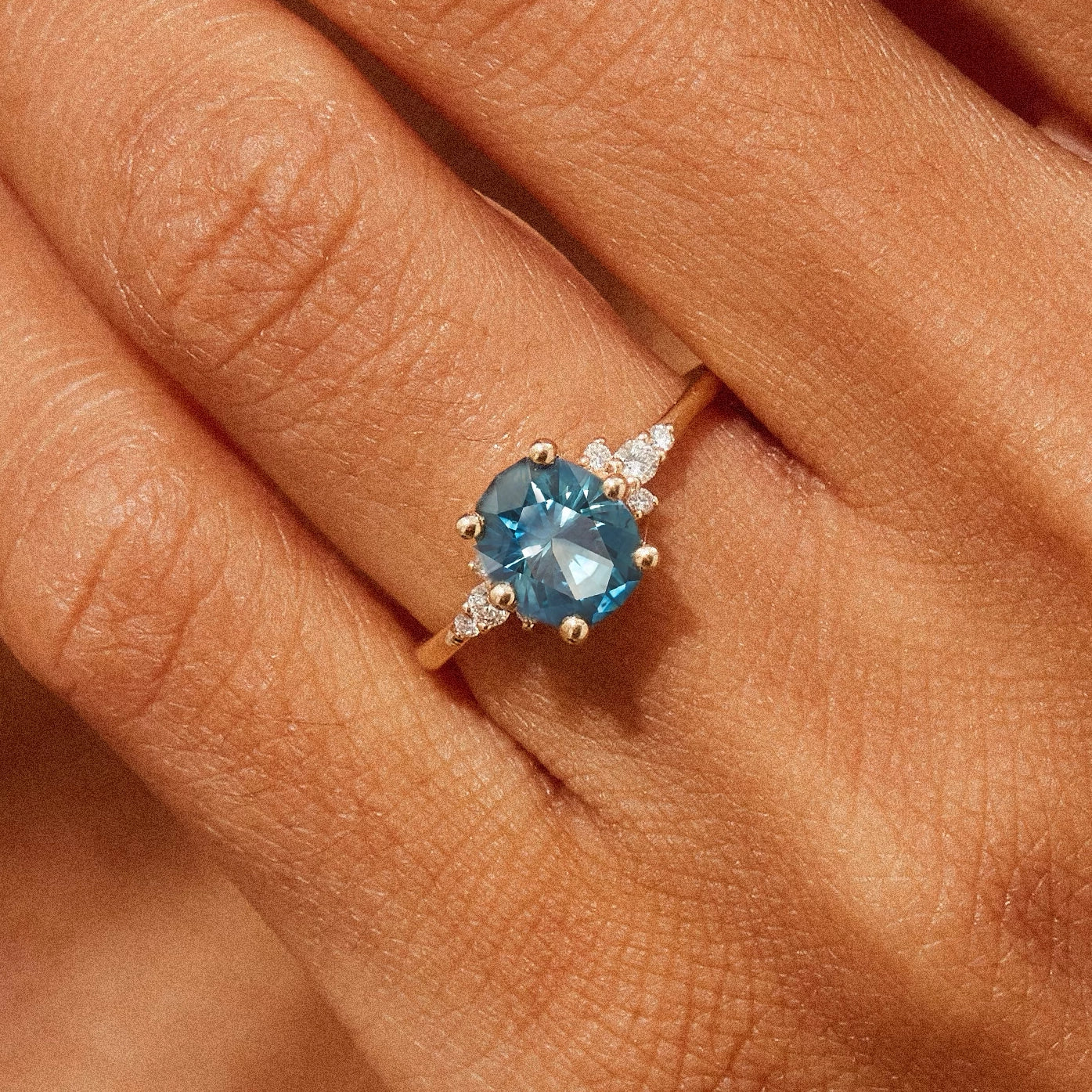 14K Yellow Gold Blue Sapphire Ring - Unique Midnight Garden Design for Women | Elegant Jewelry Gift for Birthday, Anniversary & Special Occasions